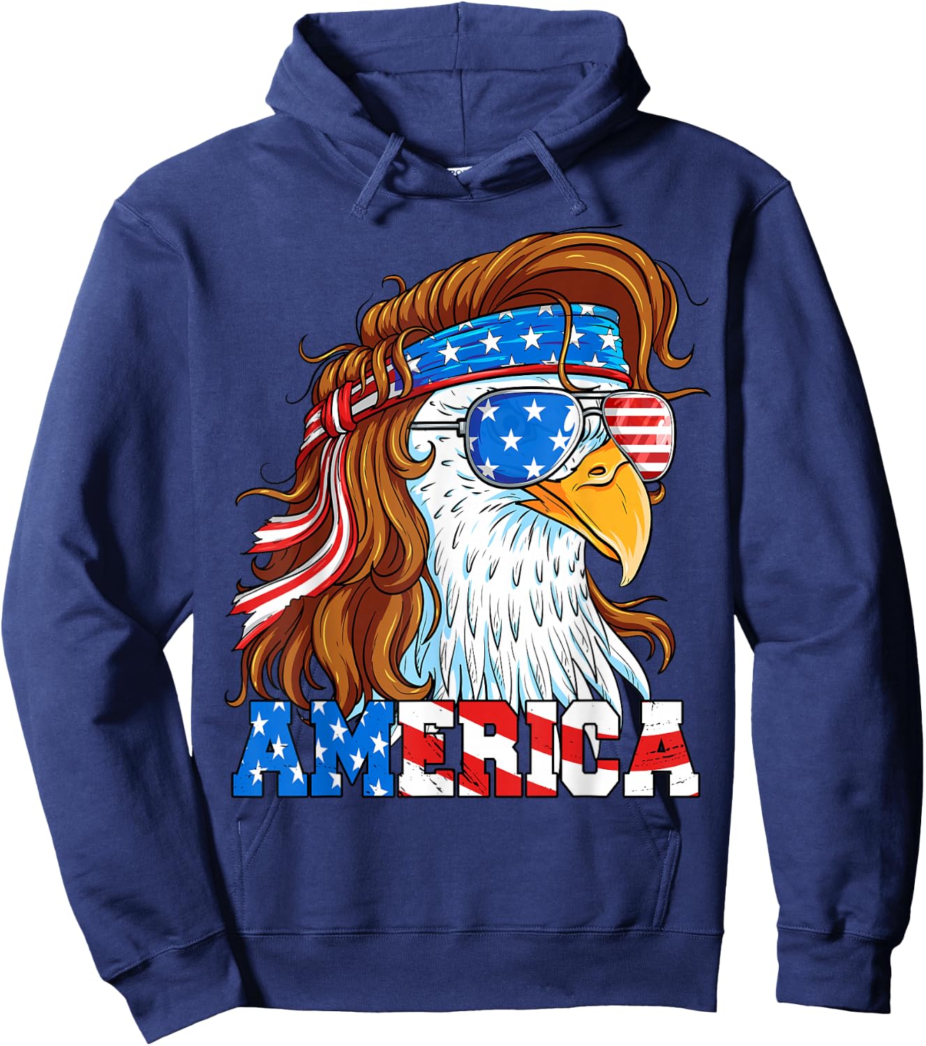 America Eagle 4th of July Mullet American Flag USA Patriotic Hoodie - Hoodie | Navy
