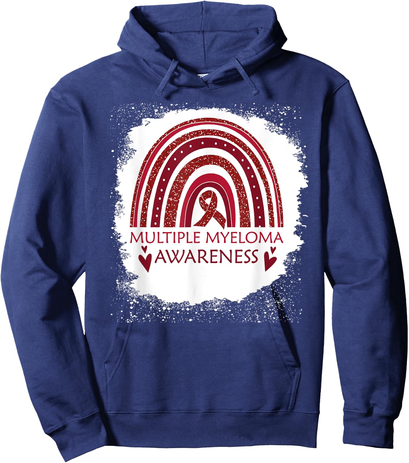 Multiple Myeloma Awareness Bleached Rainbow Burgundy Ribbon Hoodie - Hoodie | Navy