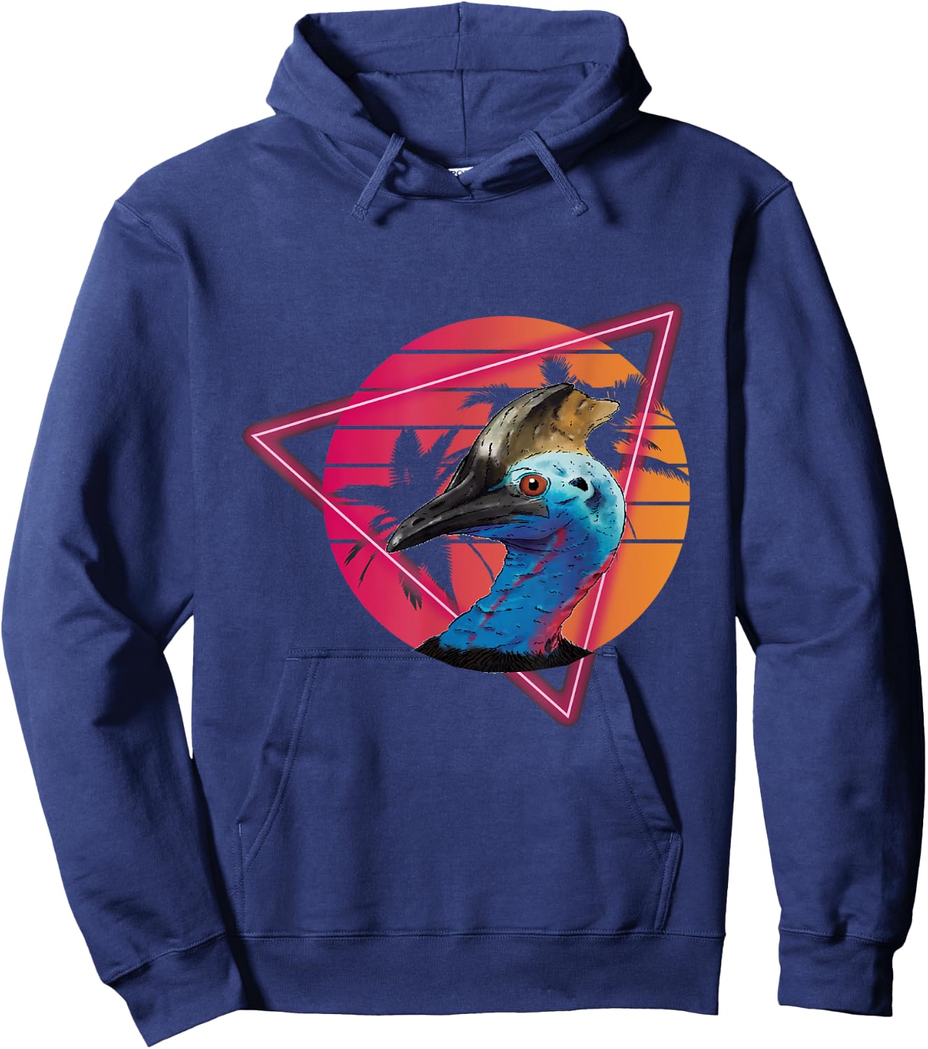 Cassowary Modern Retro Sunset Palm Tree Cassowary Lover Hoodie - Hoodie | Navy