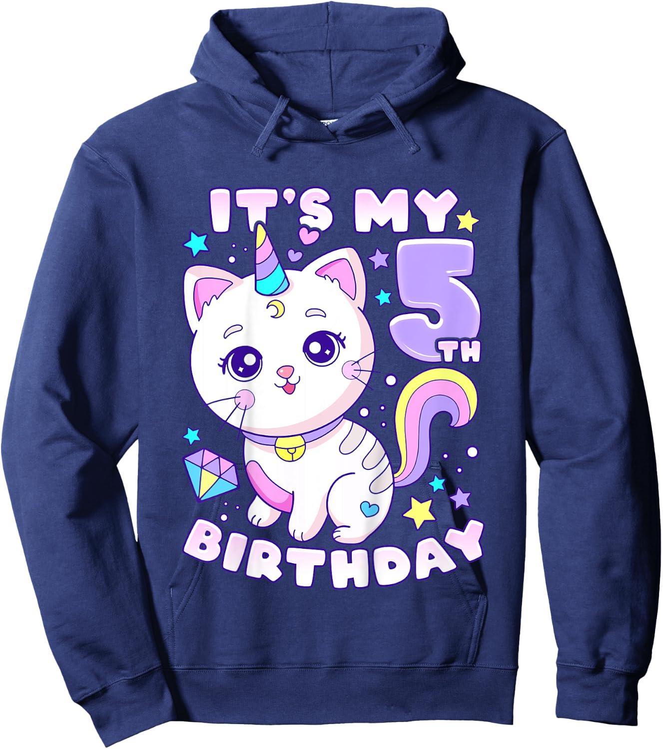 Birthday girl 5 years old, cat, unicorn, 5th birthday Hoodie - Hoodie | Navy