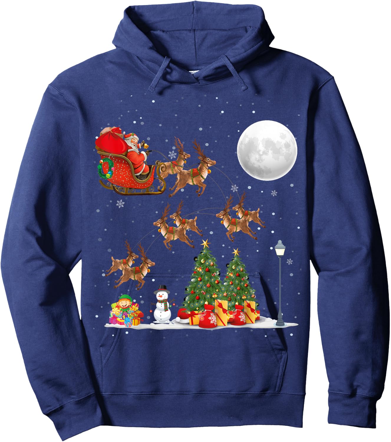 Xmas Tree Lighting Santa Riding sleigh deer Christmas Hoodie - Hoodie | Navy