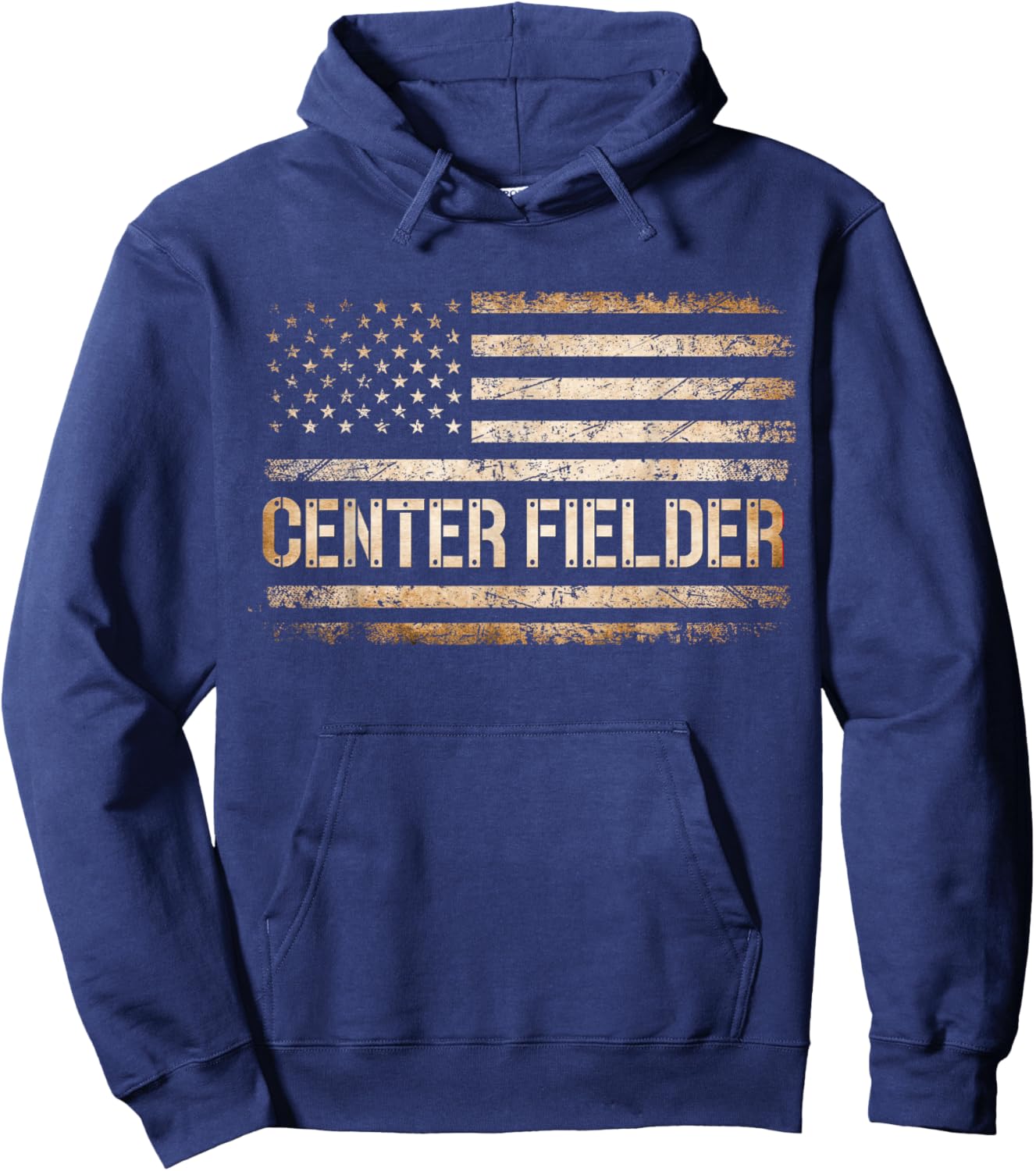 Baseball Center Fielder Retro USA FLAG High School Baseball Hoodie - Hoodie | Navy