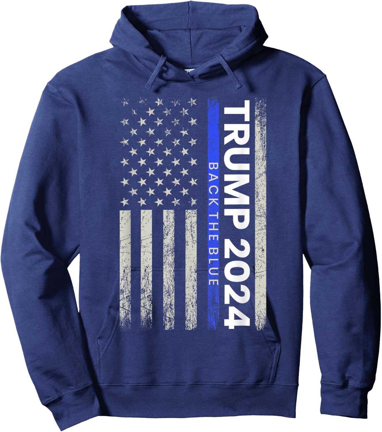 Trump 2024 Back The Blue Thin Blue Line Police American Flag Hoodie - Hoodie | Navy