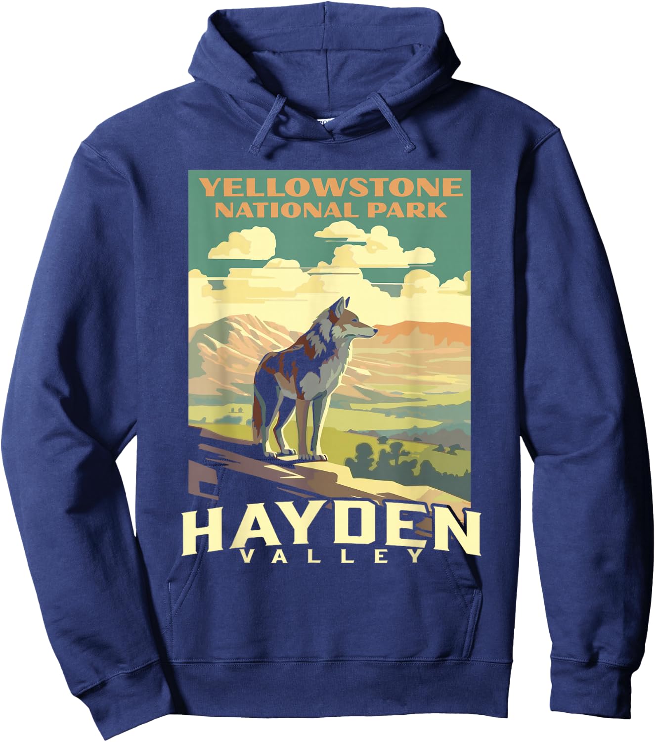 Yellowstone National Park Hayden Valley Wolf WPA Poster Hoodie - Hoodie | Navy