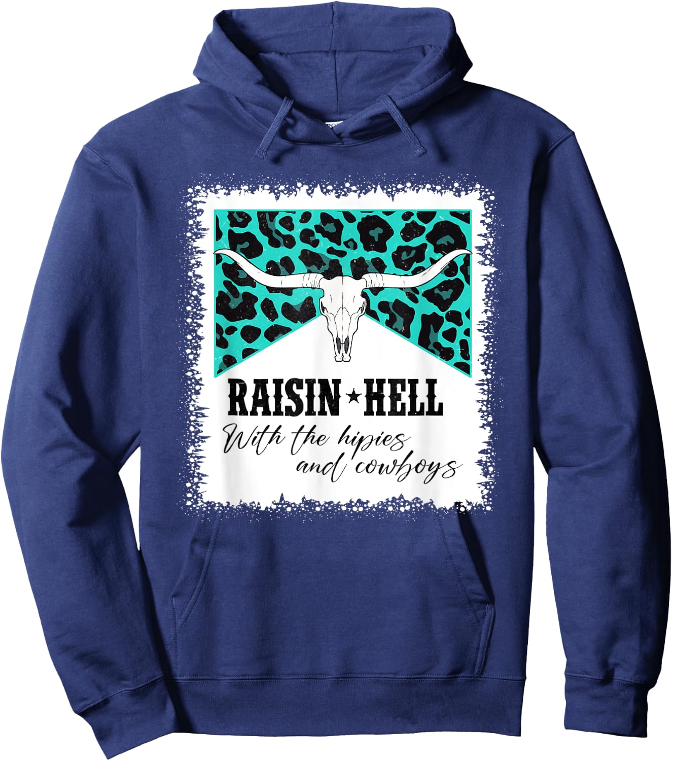 Raising Hell With The Hippies And Cowboys Leopard Bleached Hoodie - Hoodie | Navy