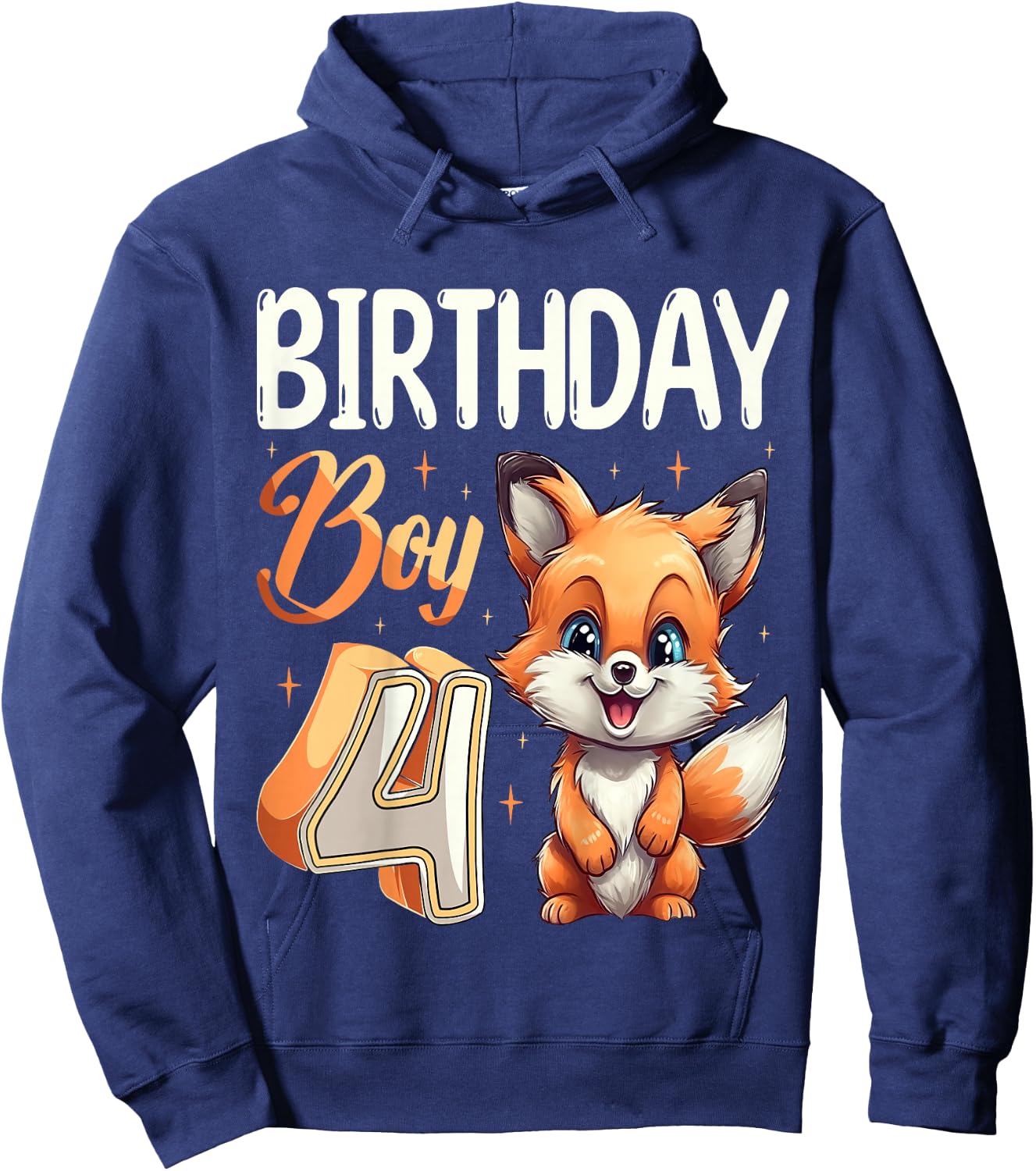 4th Birthday Fox Animal Lovers boy Fox B-day 4 year old Hoodie - Hoodie | Navy