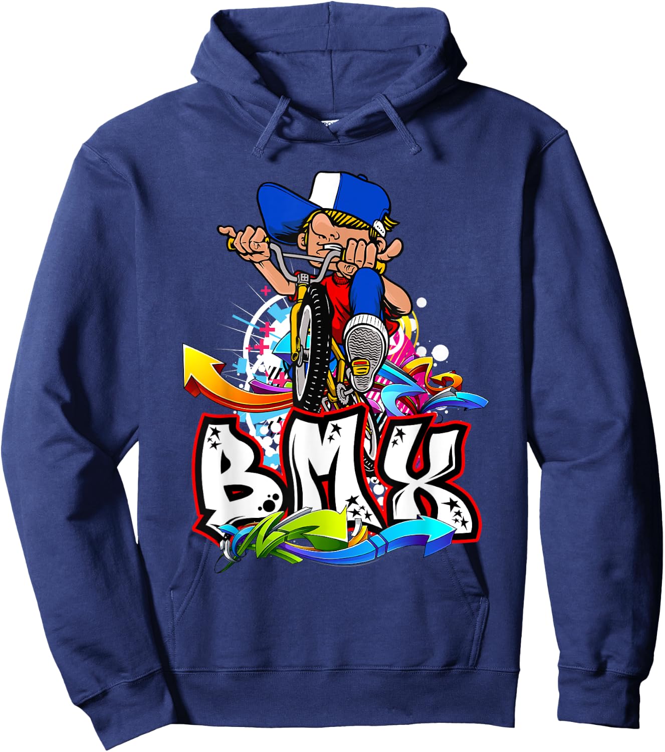 BMX Rad Fahrer und freeride BMX freestyle Biker BMX , -Adults, Black, Small, Short Sleeve, Classic Fit, Cotton, Polyester Hoodie - Hoodie | Navy