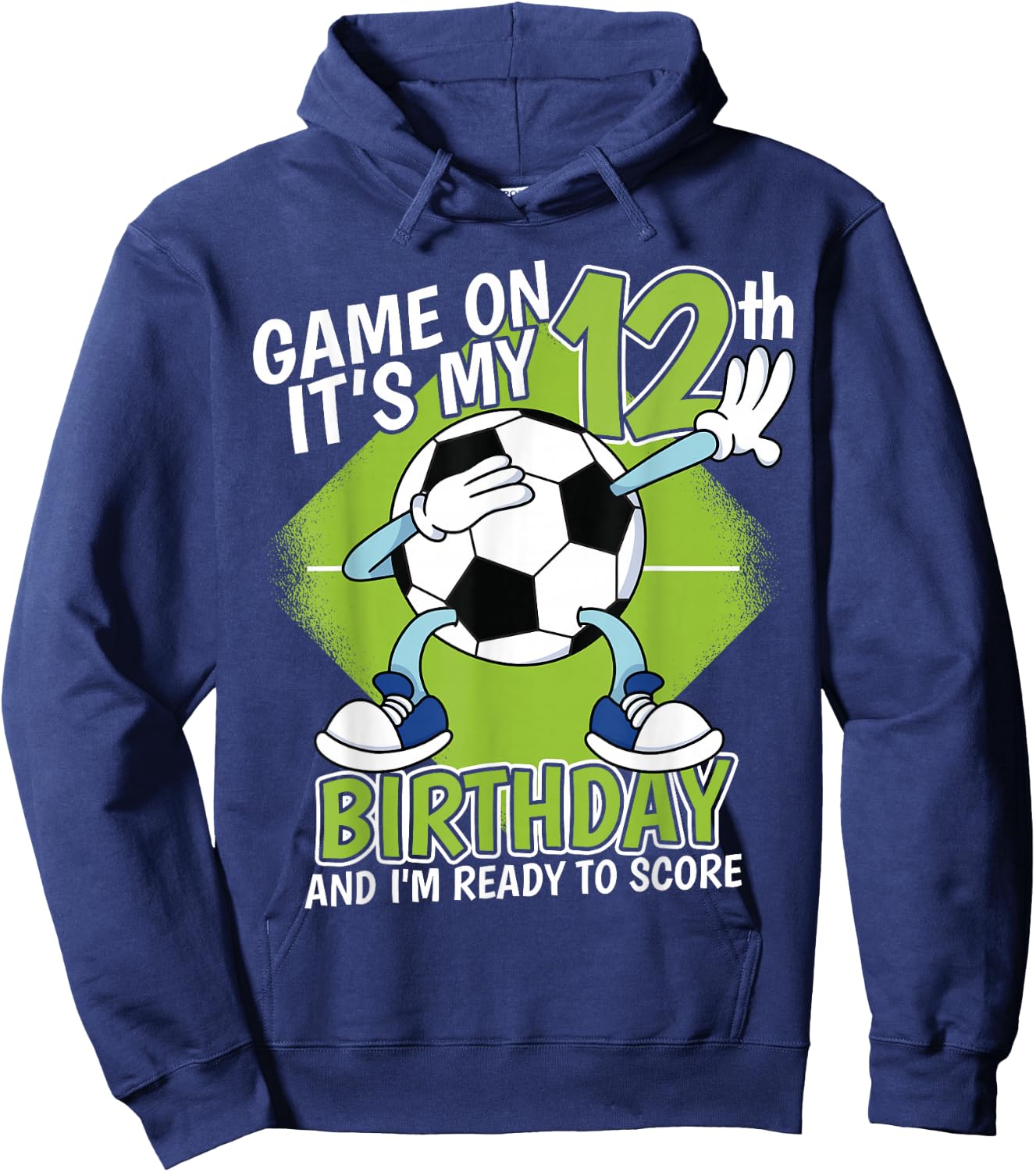 12 Year Old Soccer Player Boy 12th Birthday Soccer Theme Hoodie - Hoodie | Navy