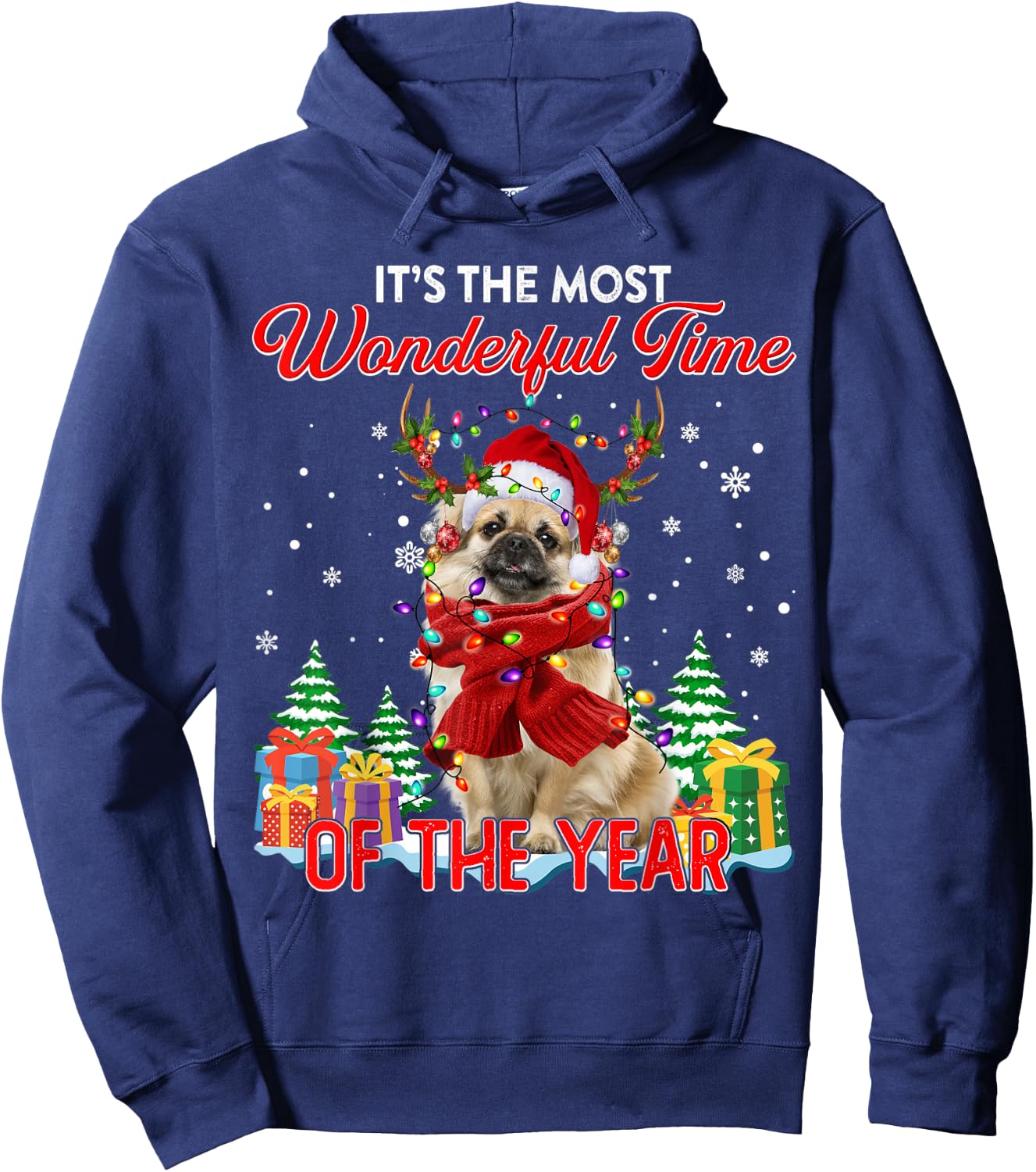 Tibetan Spaniel Christmas Lights Its The Most Wonderful Time Hoodie - Hoodie | Navy
