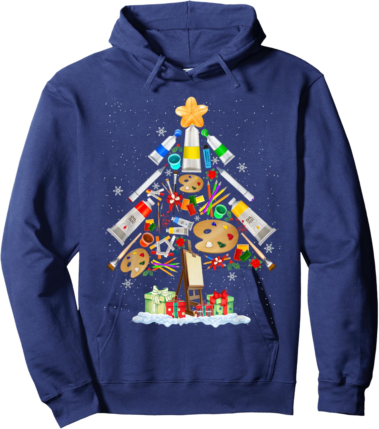 Art Christmas Tree Merry Christmas Artist Art Teacher Hoodie - Hoodie | Navy