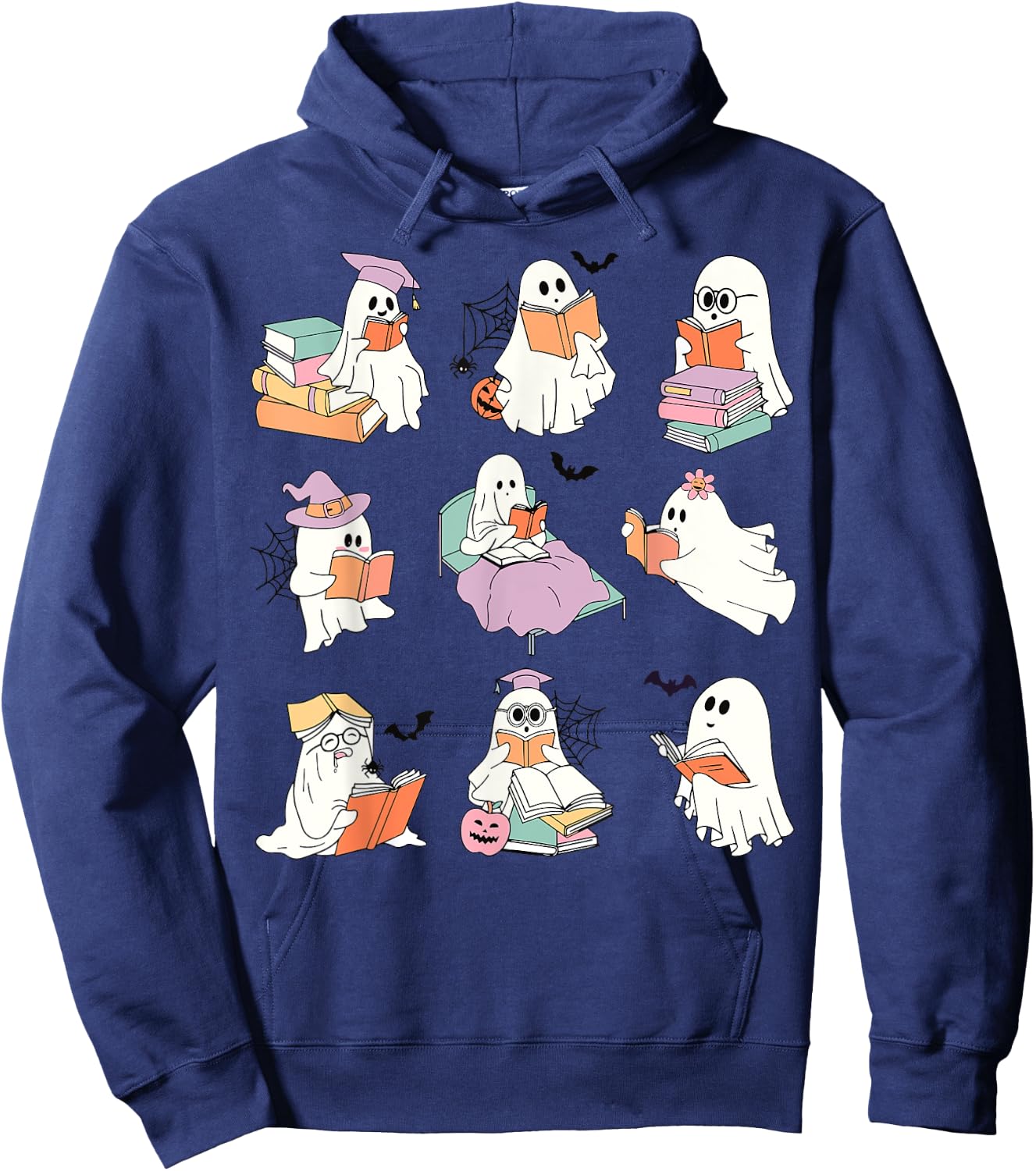 Funny Ghost Book Reading Halloween Books Lover Teacher Kids Hoodie - Hoodie | Navy