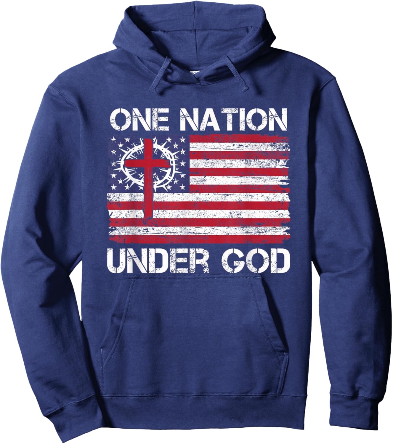 One Nation Under God Jesus USA Flag Christian 4th of July Hoodie - Hoodie | Navy