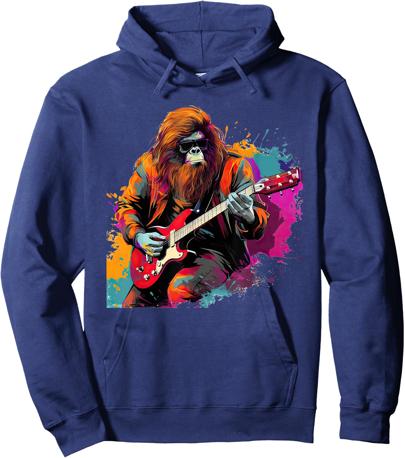 Bigfoot Guitarist Sasquatch Musician Colorful Rock Star Hoodie - Hoodie | Navy