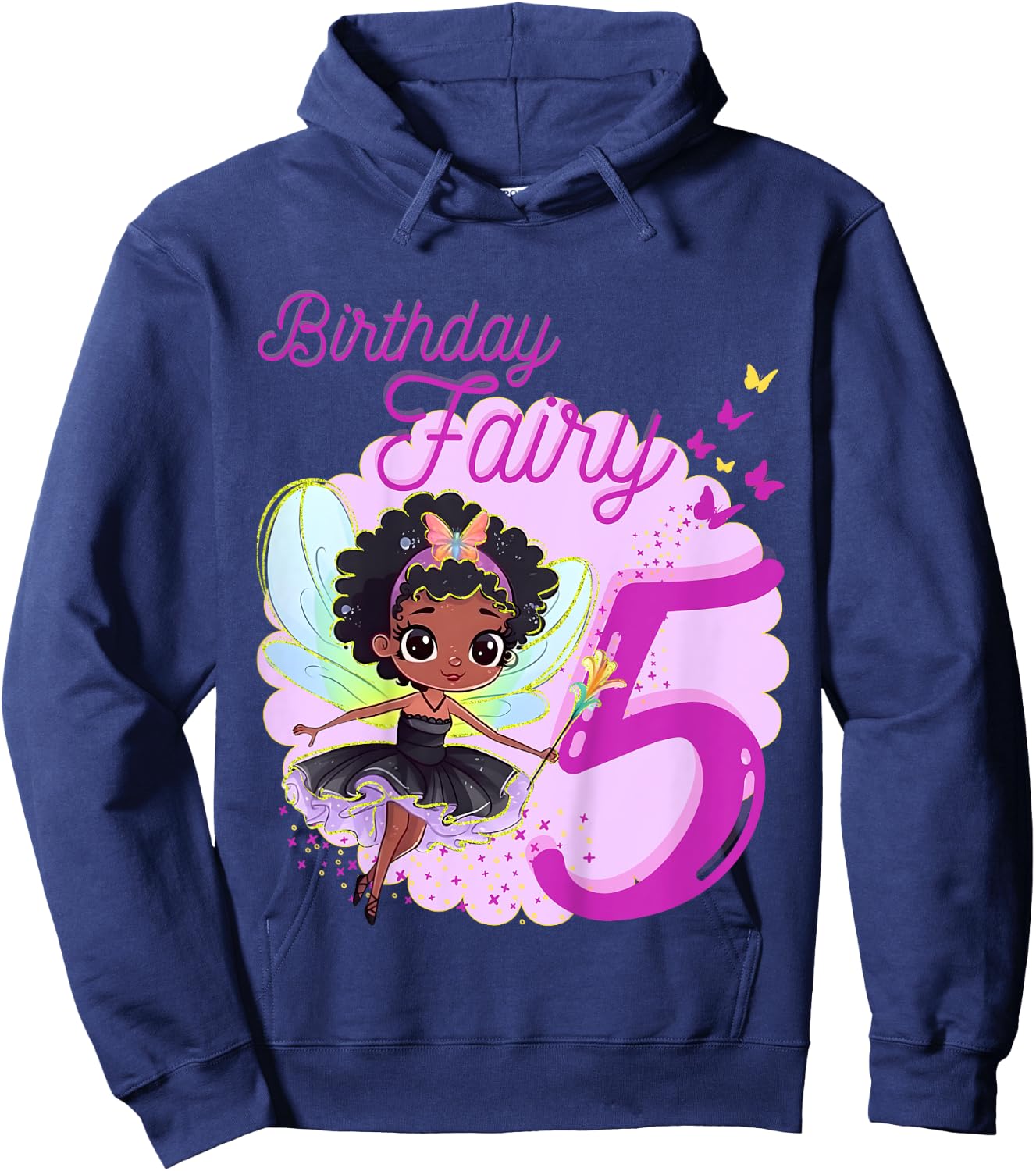 Magical Black Fairy Party Theme 5th Birthday | 5 Years Old Hoodie - Hoodie | Navy