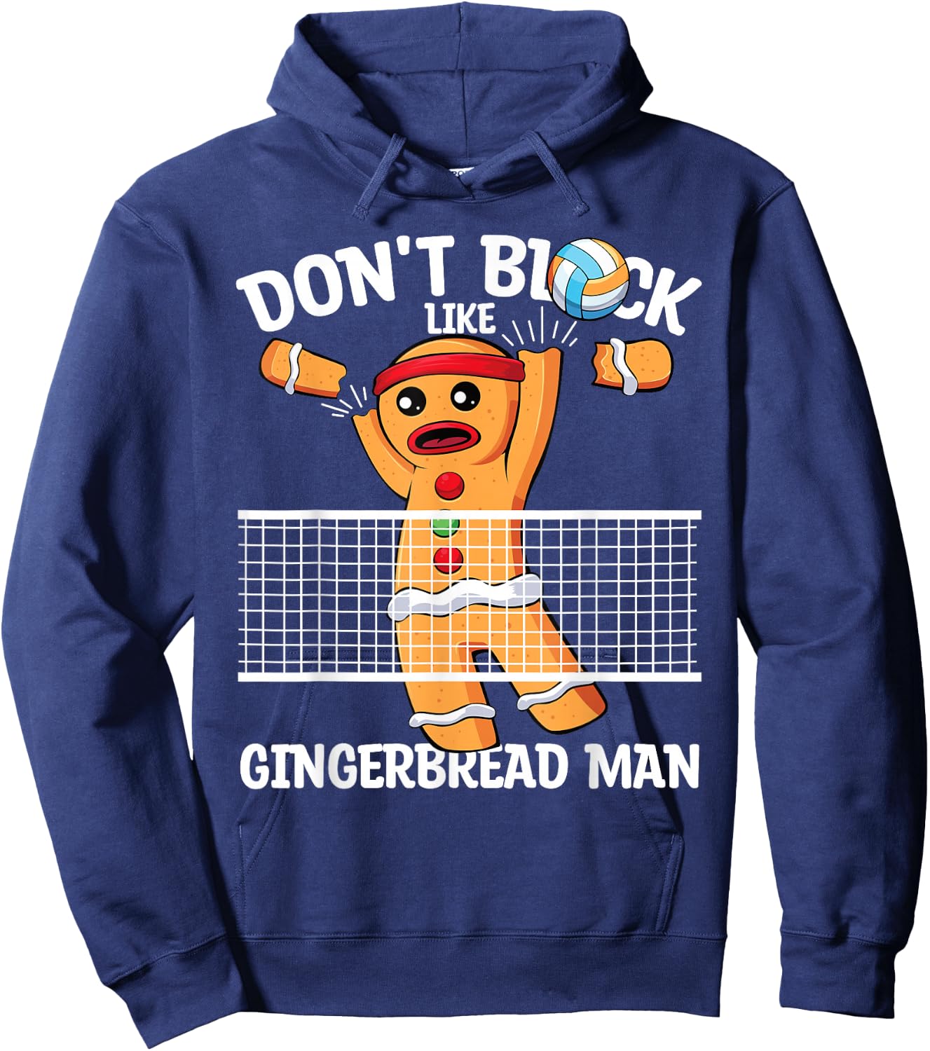 Volleyball Blocker Christmas Gingerbread Man Volleyball Hoodie - Hoodie | Navy