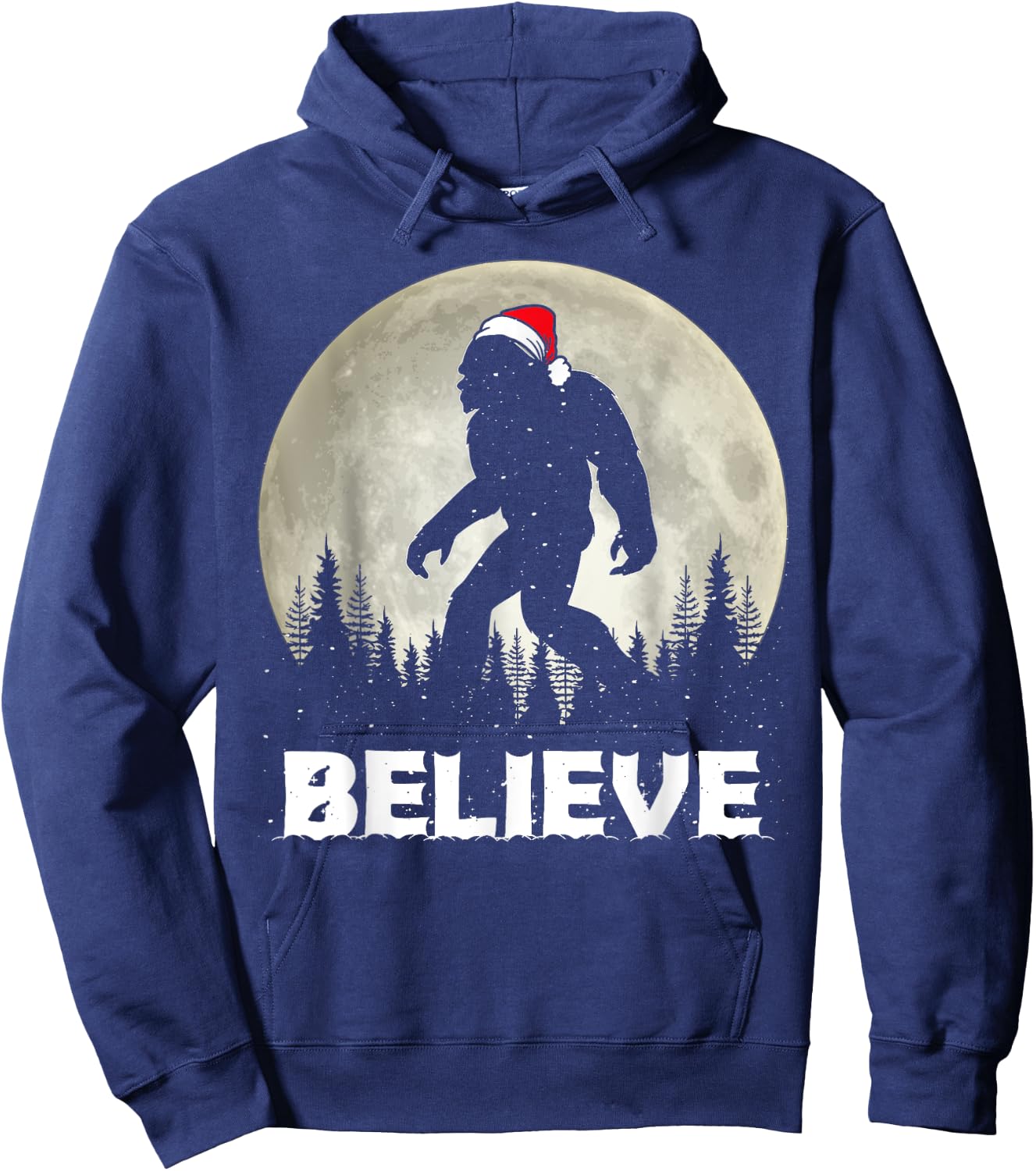 Santa Hat Bigfoot Believe Christmas Lights Rock Sasquatch Hoodie - Hoodie | Navy