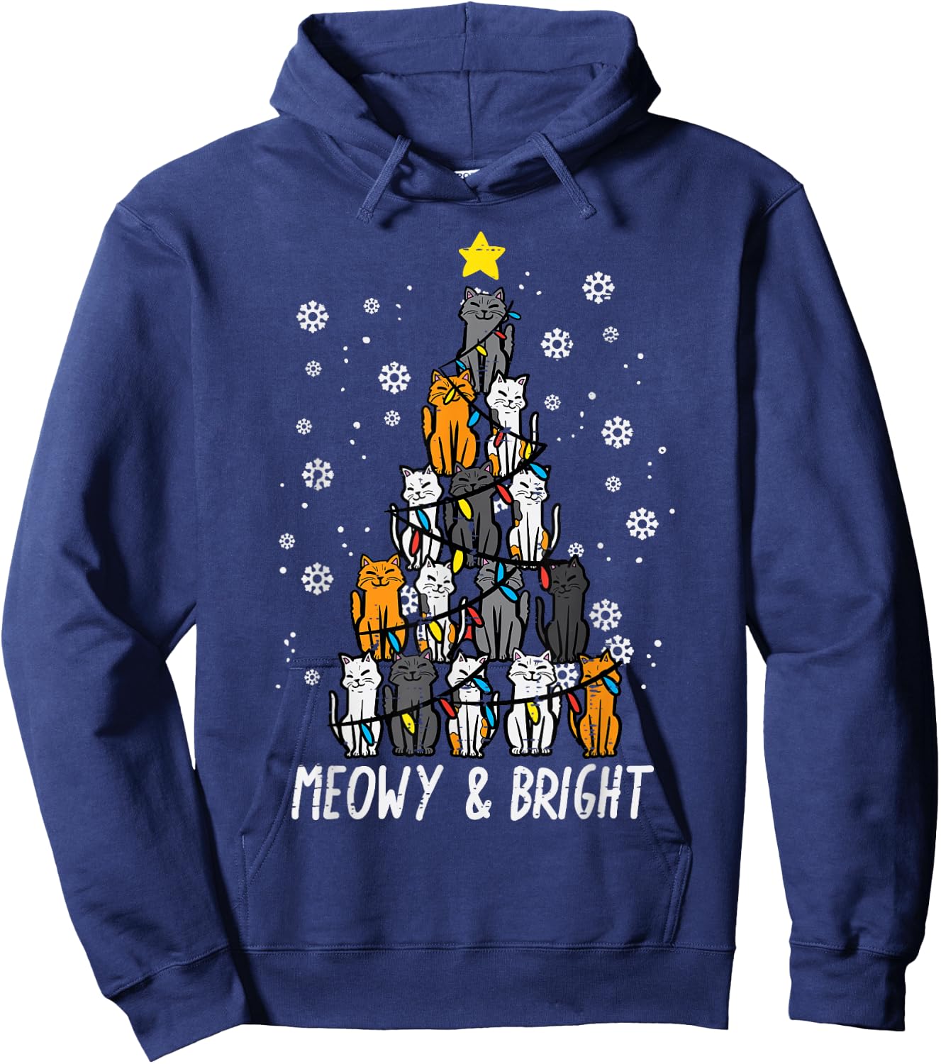 Cats Christmas Tree Meowy Bright Cute Xmas Girls Kids Women Hoodie - Hoodie | Navy