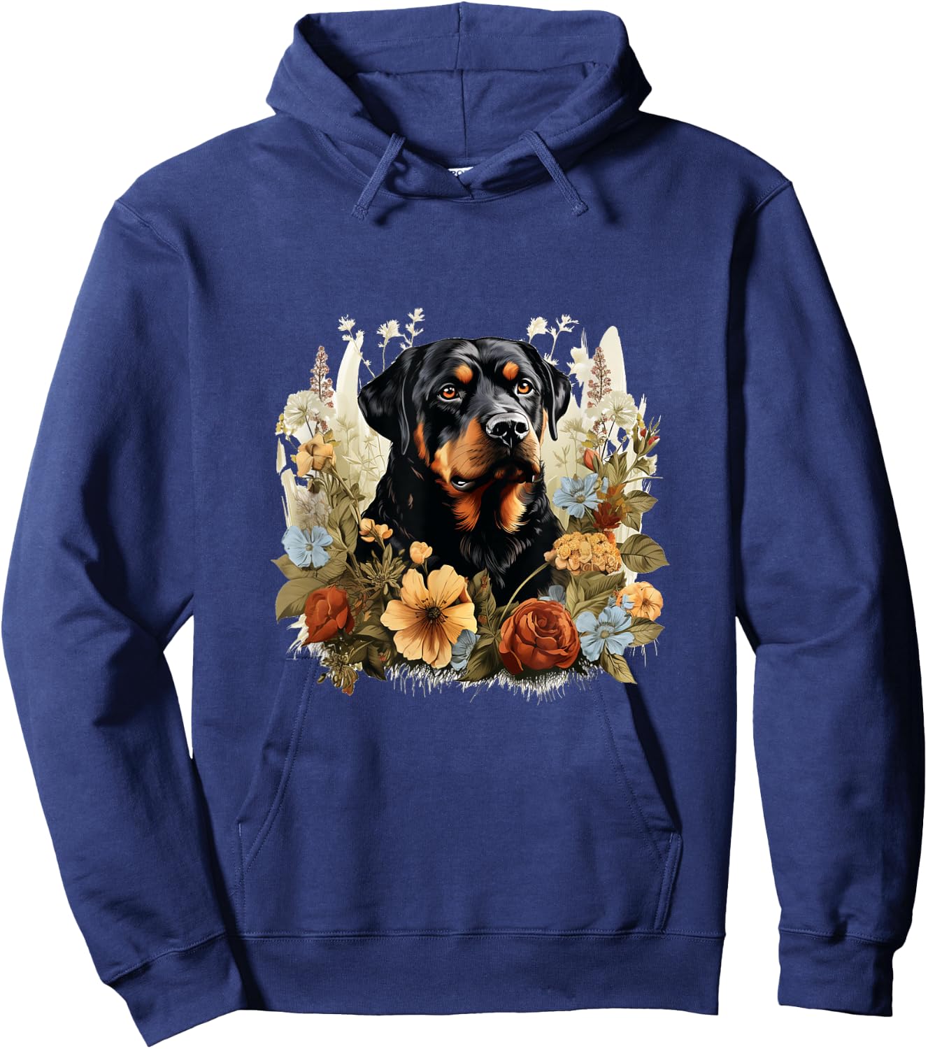 Rottweiler Dog With Flowers Vintage Pastel Floral Border Men Women Kids Hoodie - Hoodie | Navy