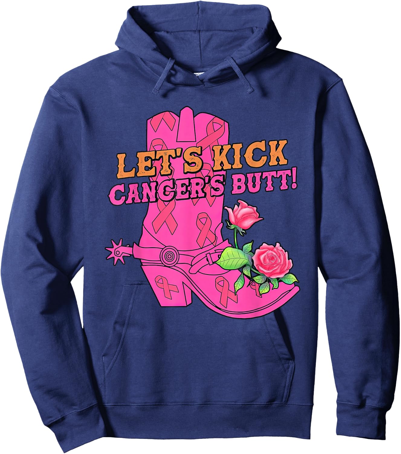 Let's Kick Cancer's Butt Western Cowboy Breast Cancer Hoodie - Hoodie | Navy