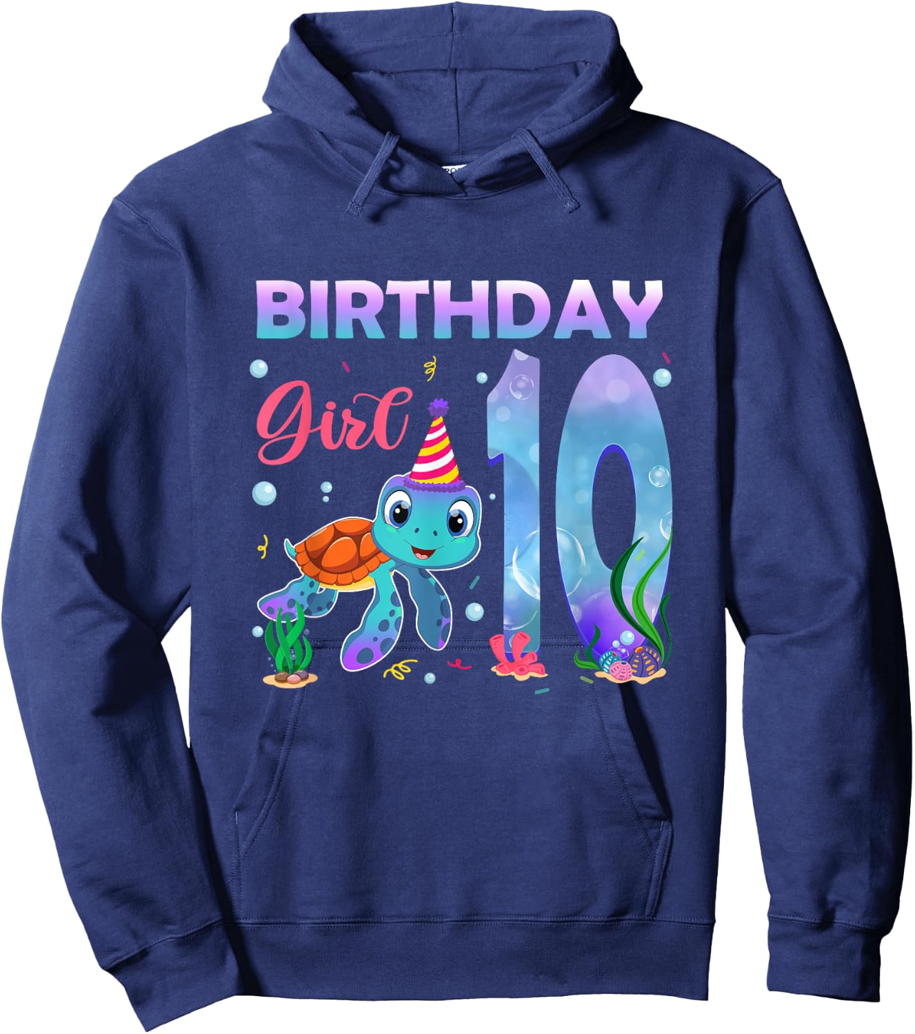 10th Birthday Girls Sea Turtle 10 Year Old Ocean Aquarium Hoodie - Hoodie | Navy