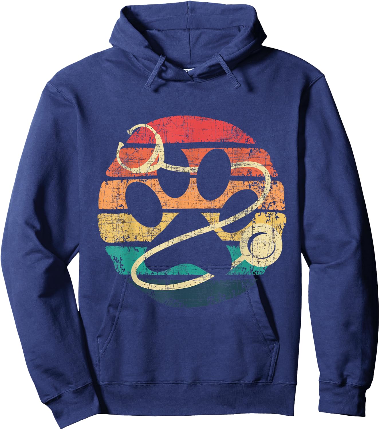 Retro Stethoscope - Dog Paw Print Veterinarian Veterinary Men Women Hoodie - Hoodie | Navy