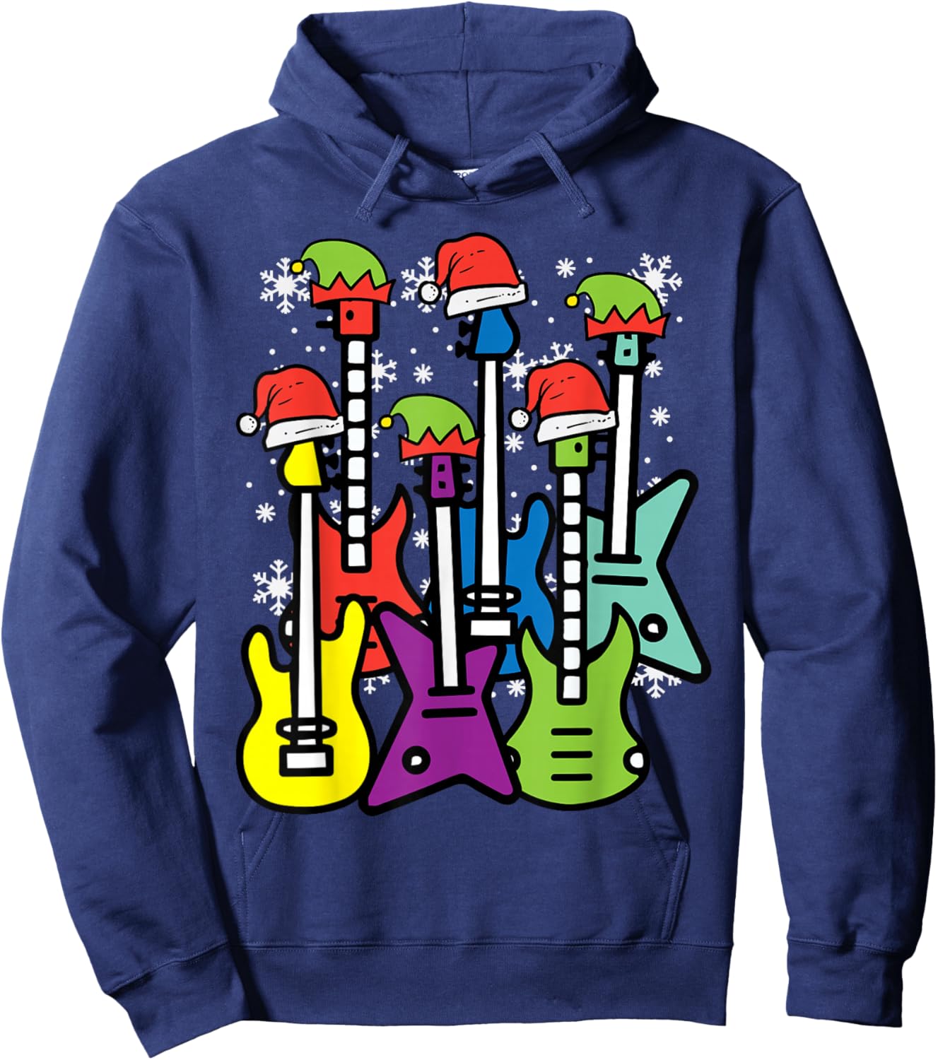 Christmas Guitars Santa Xmas Music Rocker Men Boys Kids Hoodie - Hoodie | Navy