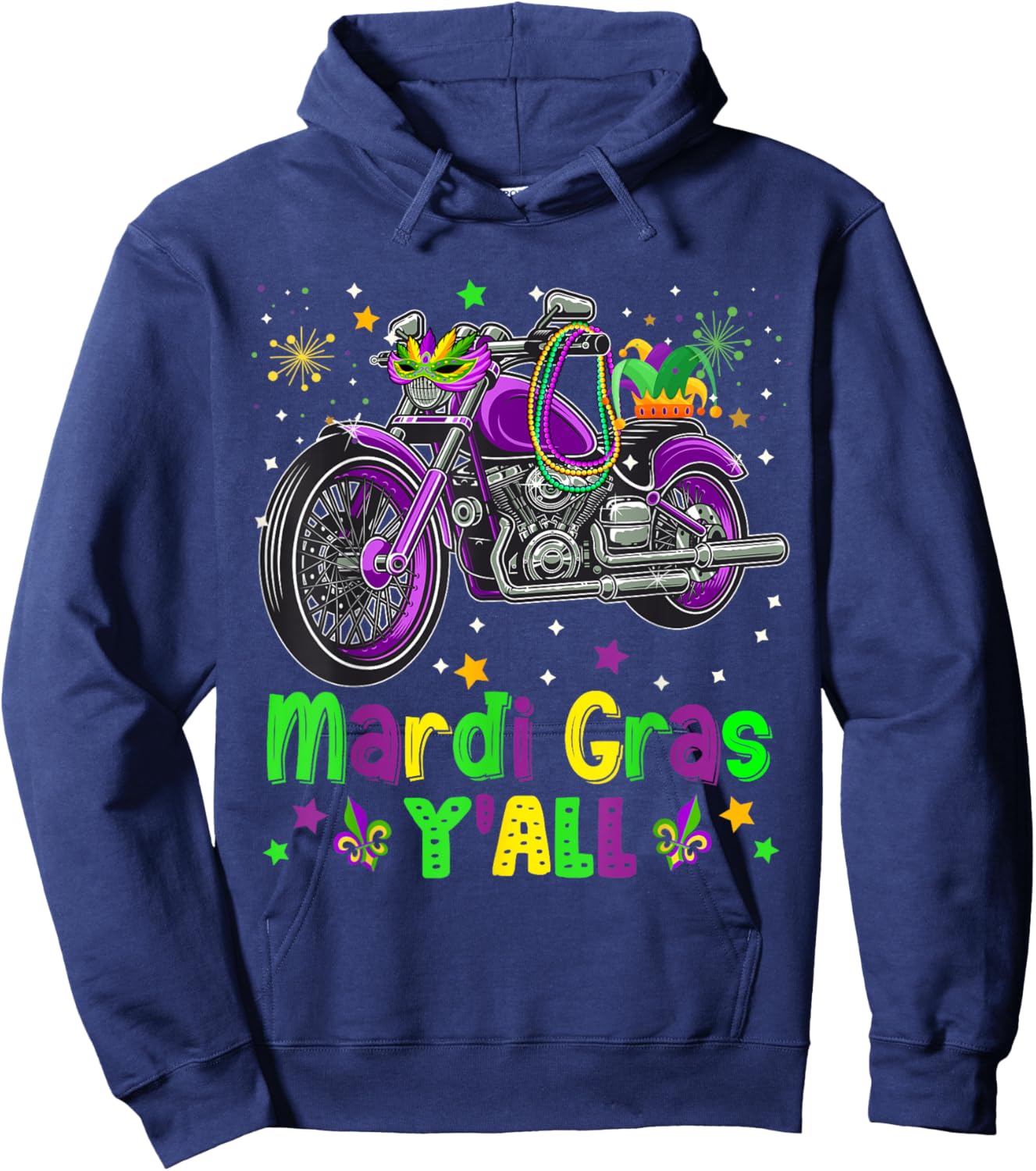 It's Mardi Gras Y'all Funny Motorcycle Masked Jester Hat Hoodie - Hoodie | Navy