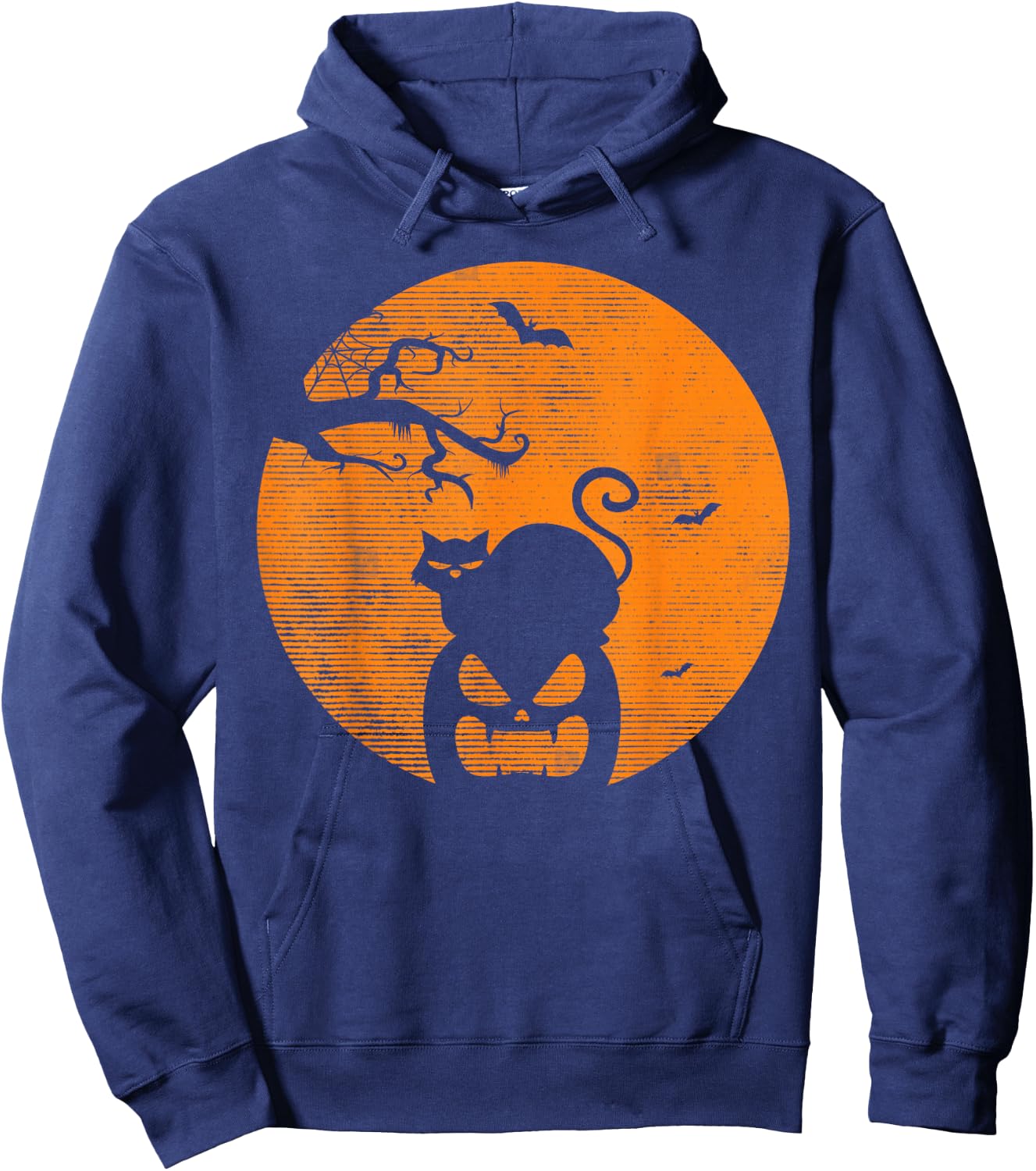 Vintage Scary Halloween Pumpkin Cat Costume Retro Cat Moon Hoodie - Hoodie | Navy