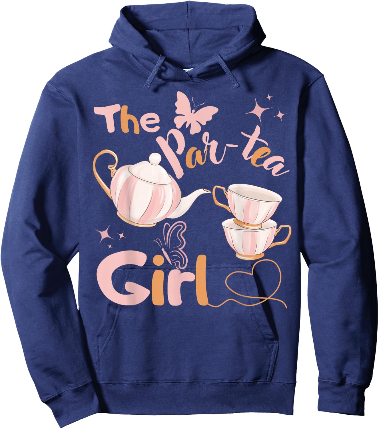 Girl 2nd Birthday Teapot Pastel Color Tea for Two Bday Party Hoodie - Hoodie | Navy