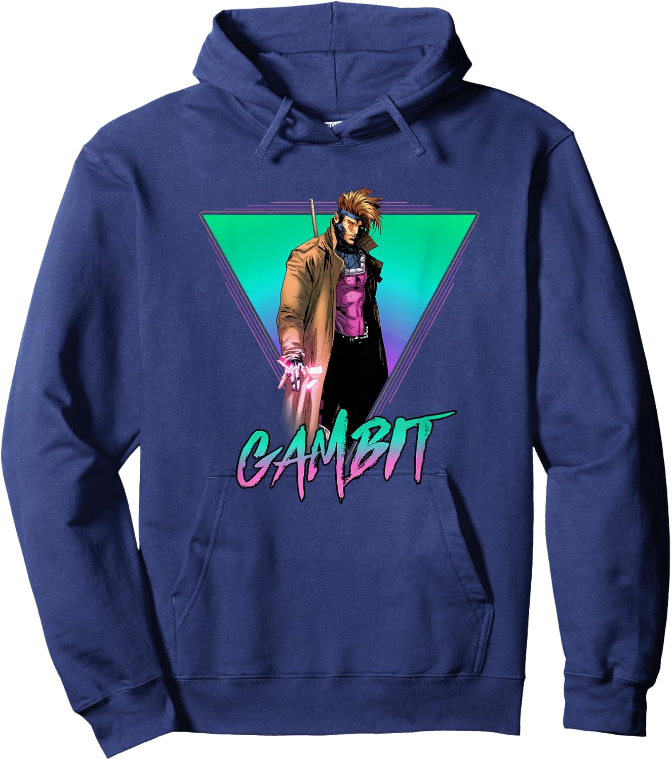 Marvel X-Men Gambit Epic Neon 80's Style Retro Portrait Hoodie - Hoodie | Navy