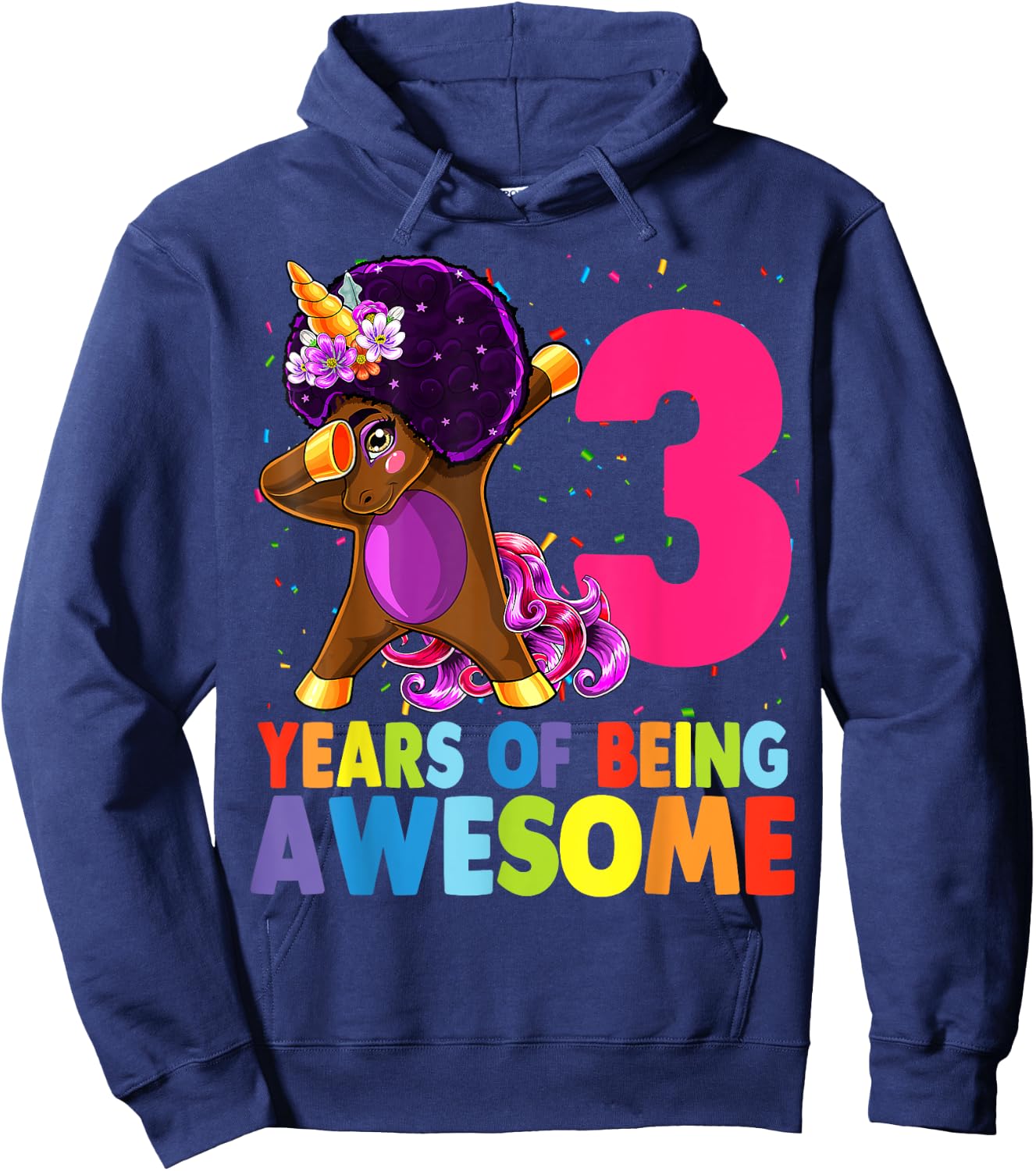 3rd Birthday Dabbing Unicorn Afro Party Gift 3 Years Old Hoodie - Hoodie | Navy