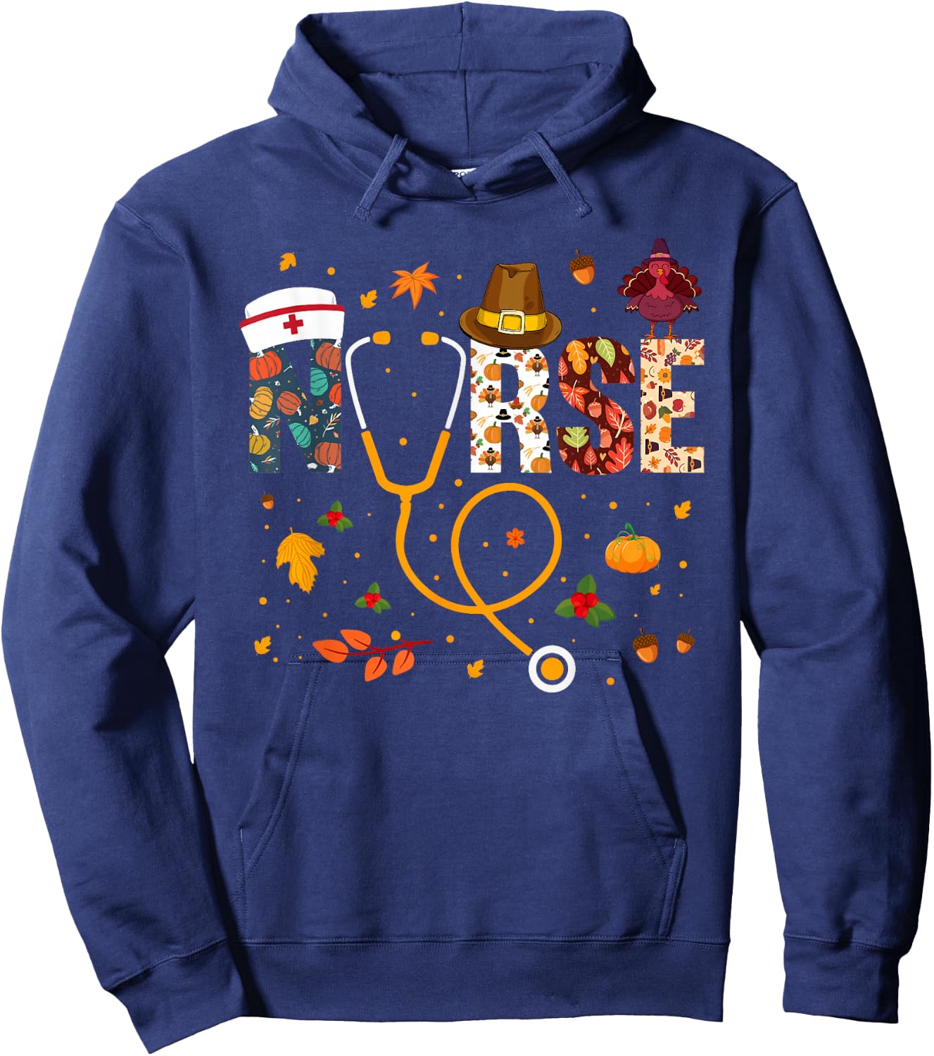Nurse Thanksgiving Nurse Shirts Thanksgiving Nurse , Black, Small, Short Sleeve, Modern, Fall, -Adults Hoodie - Hoodie | Navy