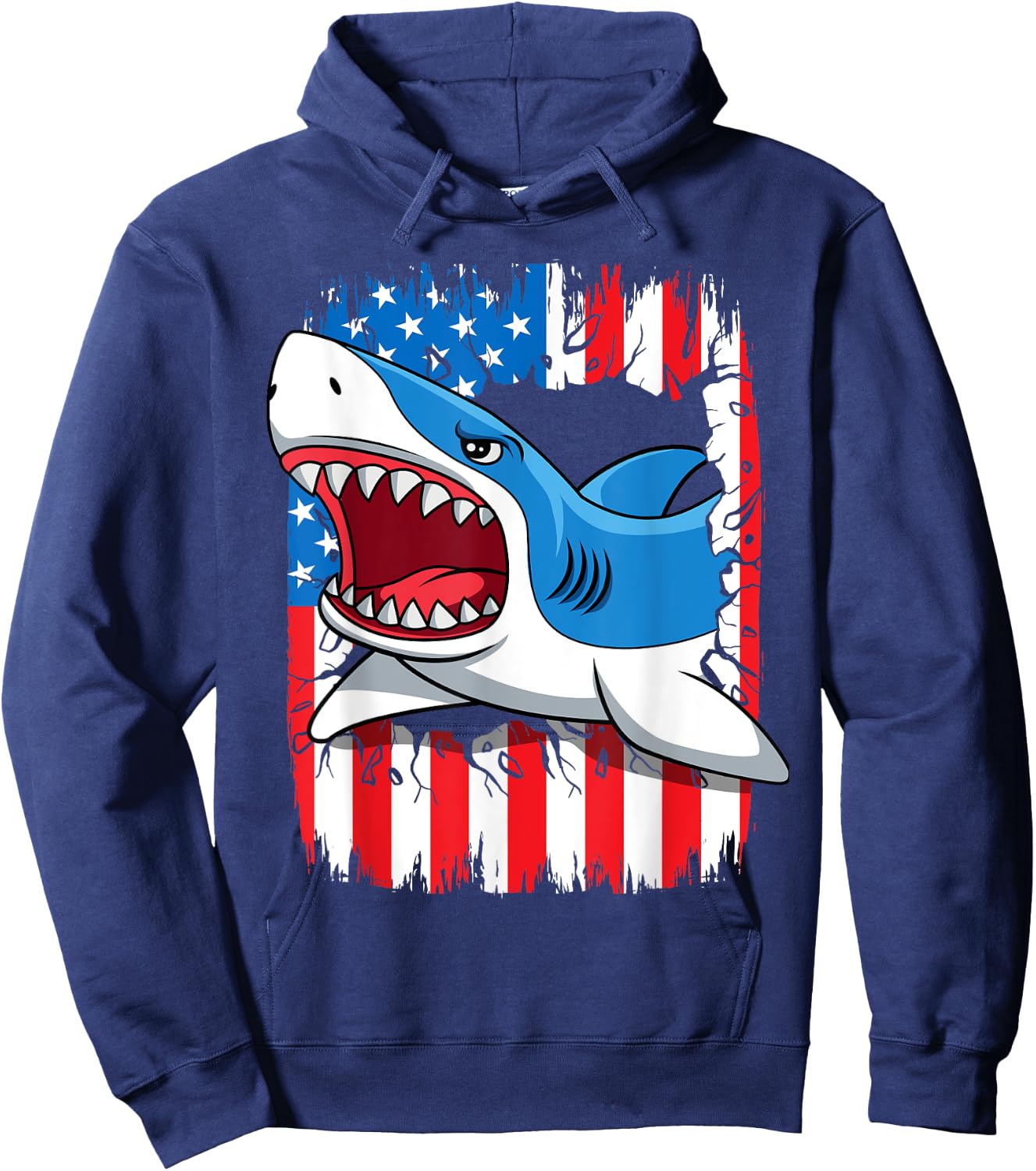 Shark 4th Of July Kids USA American Flag Boys Jawsome Hoodie - Hoodie | Navy