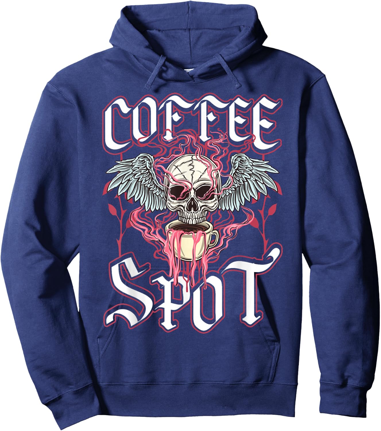 Coffee Spot, Winged Skull, Halloween Barista, Coffee Horror Hoodie - Hoodie | Navy