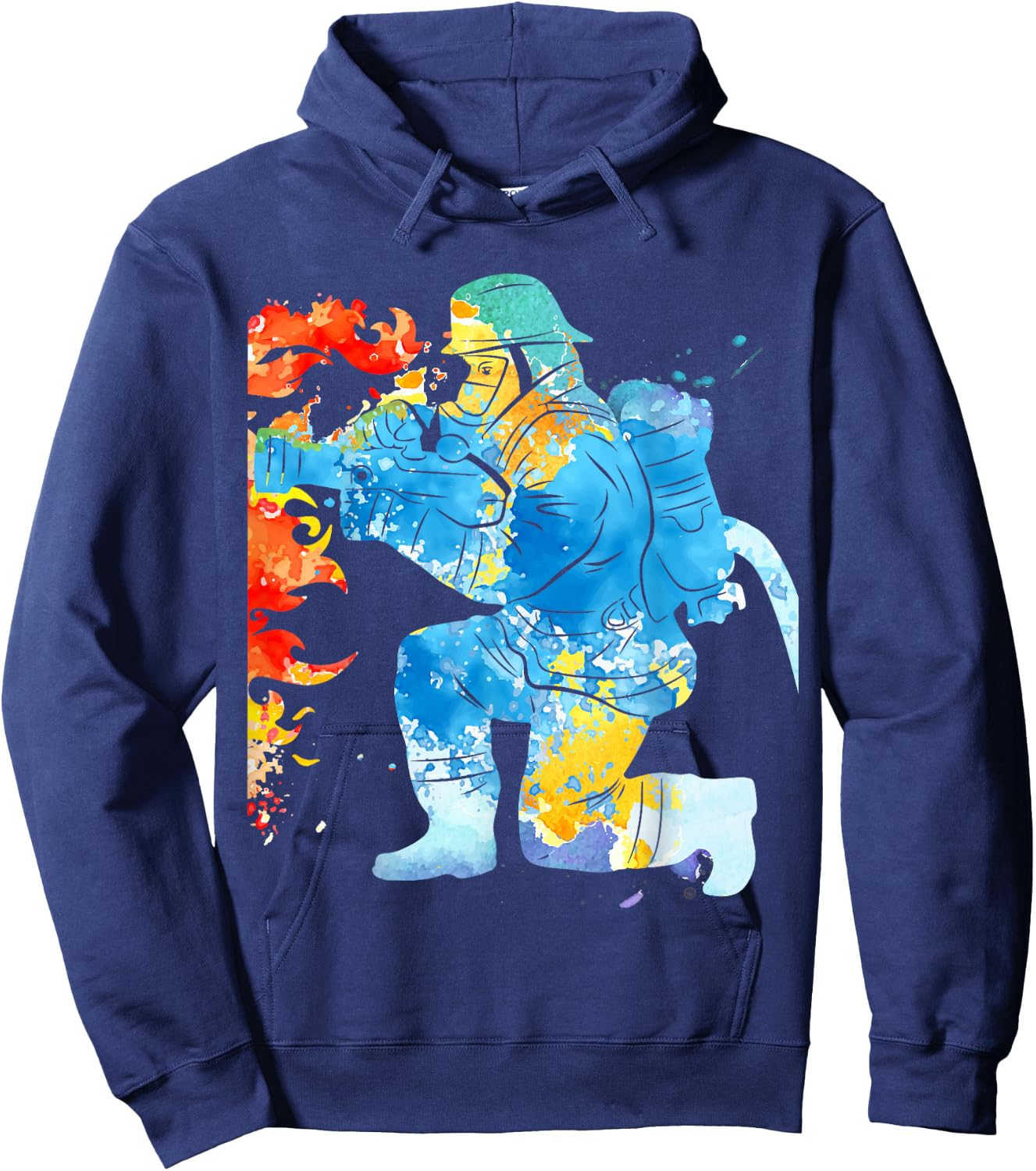 Watercolor Fireman Funny Firefighter Firefighting Enthusiast Hoodie - Hoodie | Navy
