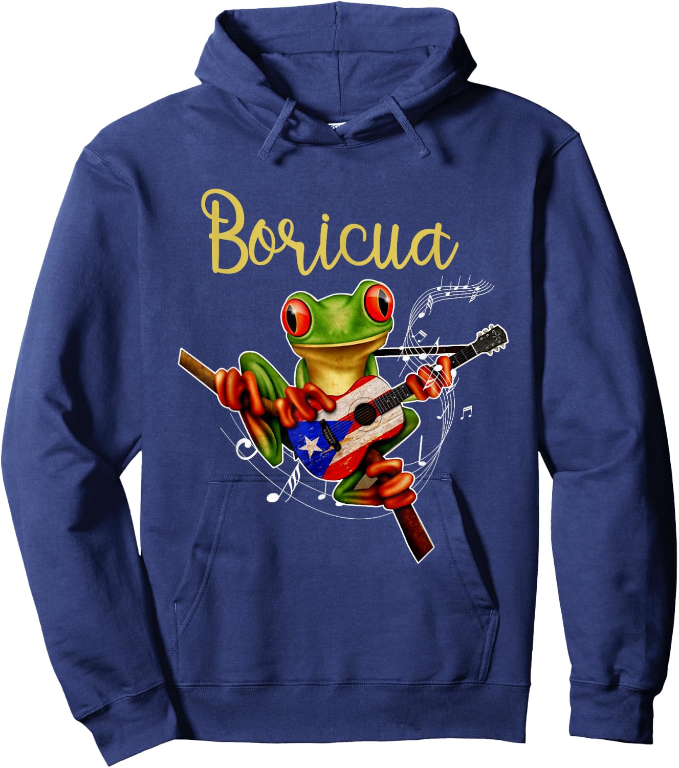 Puerto Rico Coqui Frog Playing Guitar Puerto Rican Boricua Hoodie - Hoodie | Navy