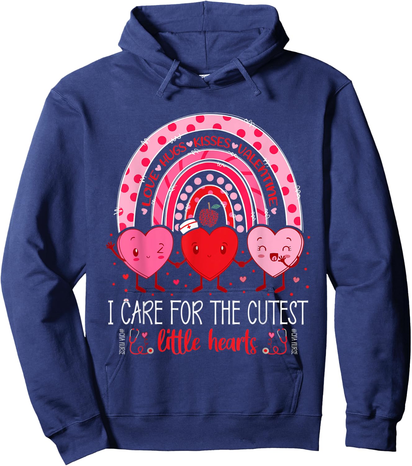 Care For Cutest Little Hearts CNA Nurse Valentines Day Cute Hoodie - Hoodie | Navy