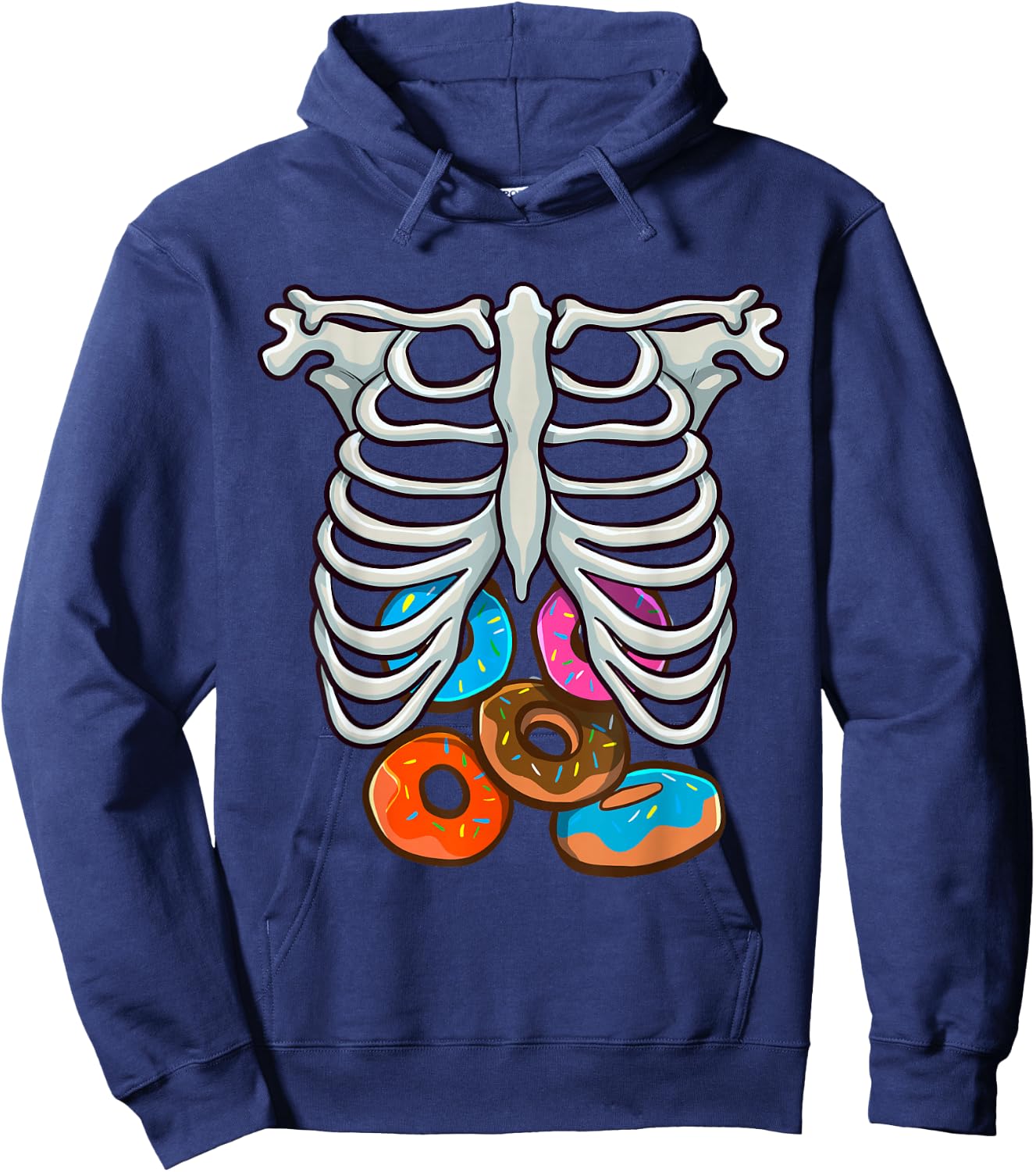 Skeleton Donuts Rib Cage Funny Halloween Costume Cosplay Hoodie - Hoodie | Navy
