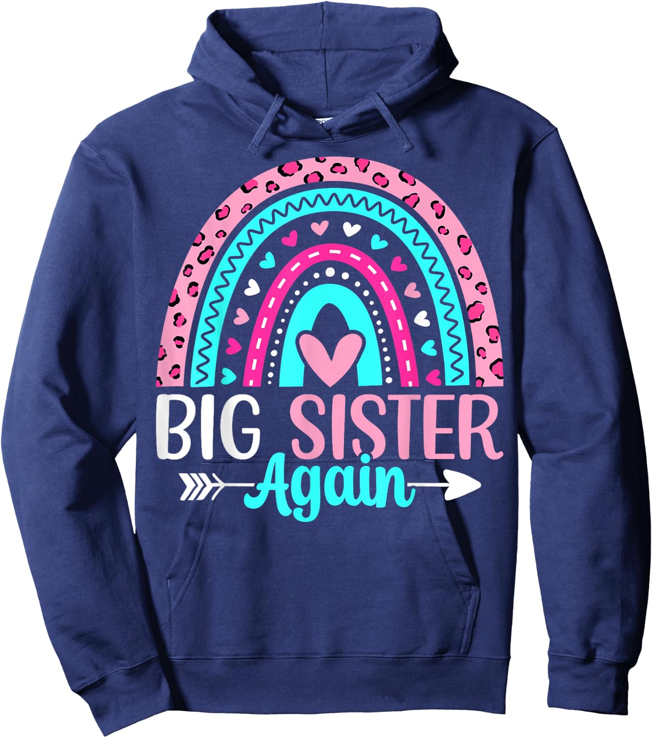 Big Sister Again - Boho Rainbow Big Sister Announcement Hoodie - Hoodie | Navy