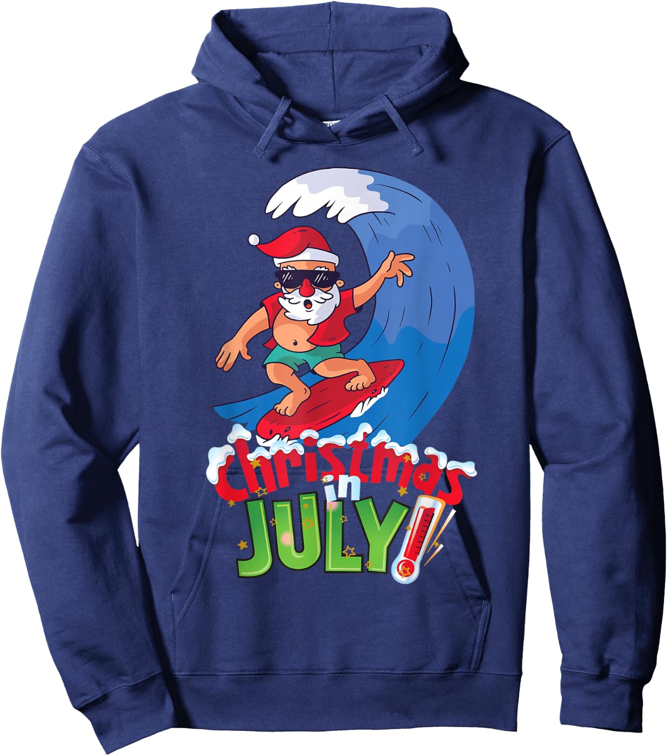 Funny Christmas in July Shirt Summer Santa Surfing Xmas Hoodie - Hoodie | Navy