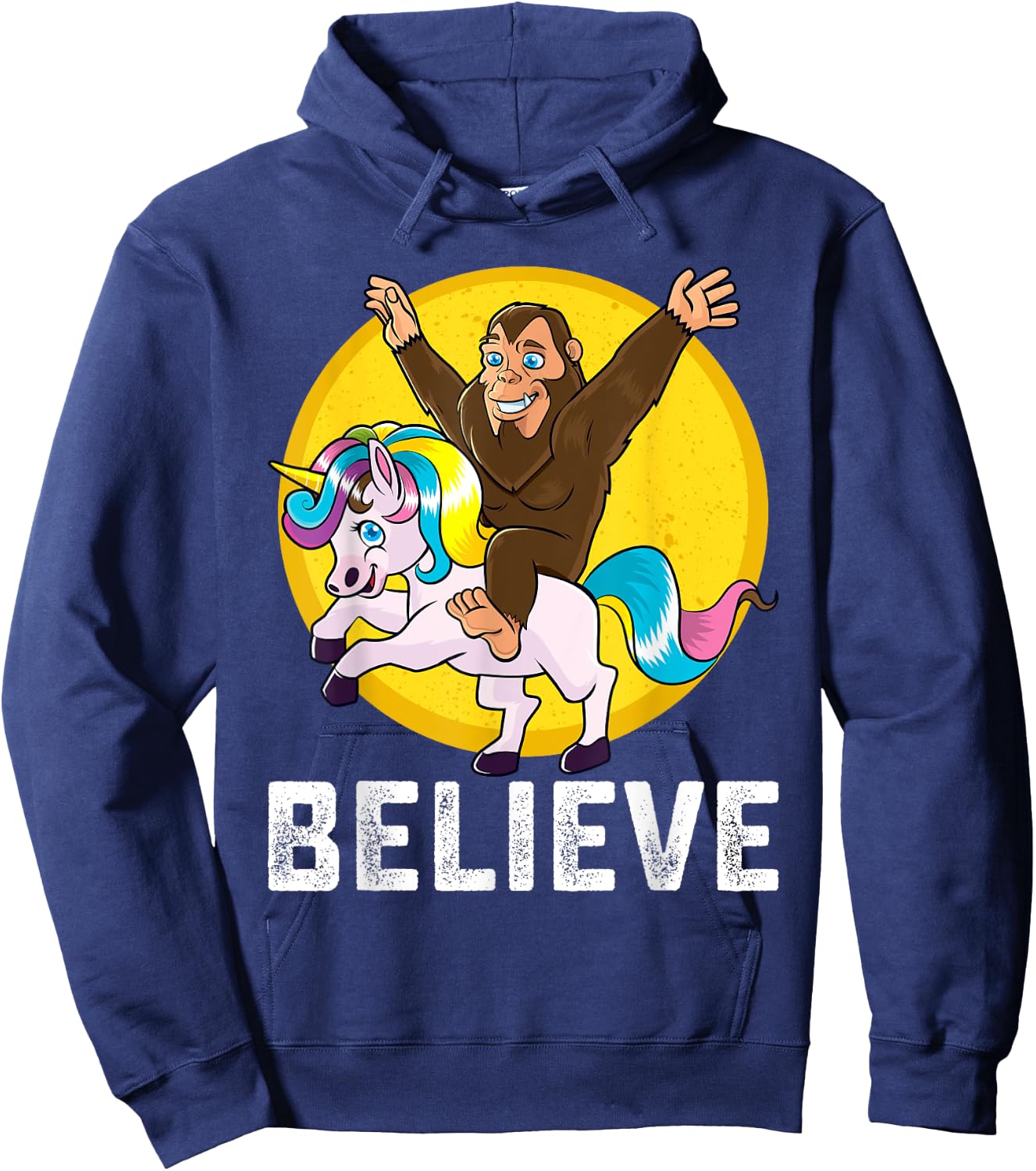 BigFoot Riding Unicorn Believe Sasquatch Men Women Kids Hoodie - Hoodie | Navy
