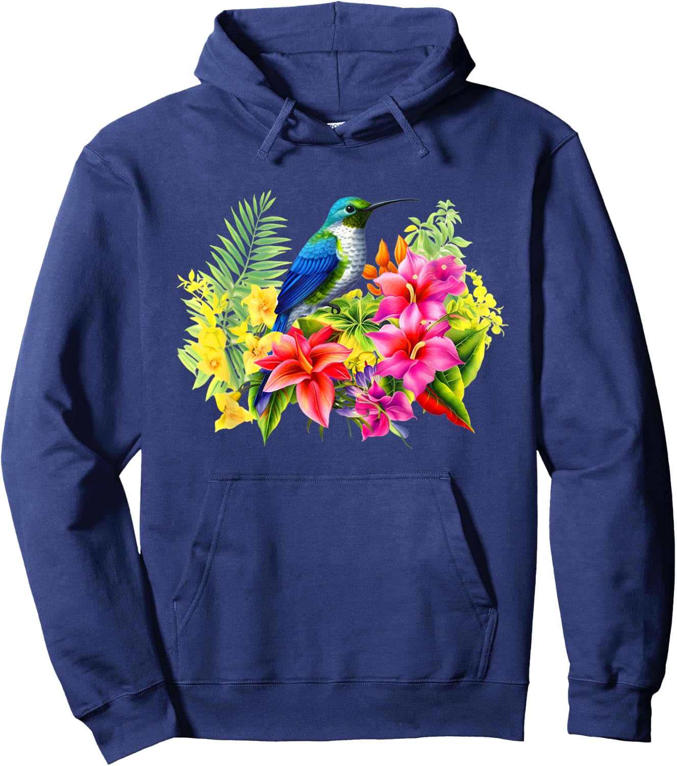 Backyard Birds Watching Watchers Birding Floral Hummingbird Hoodie - Hoodie | Navy