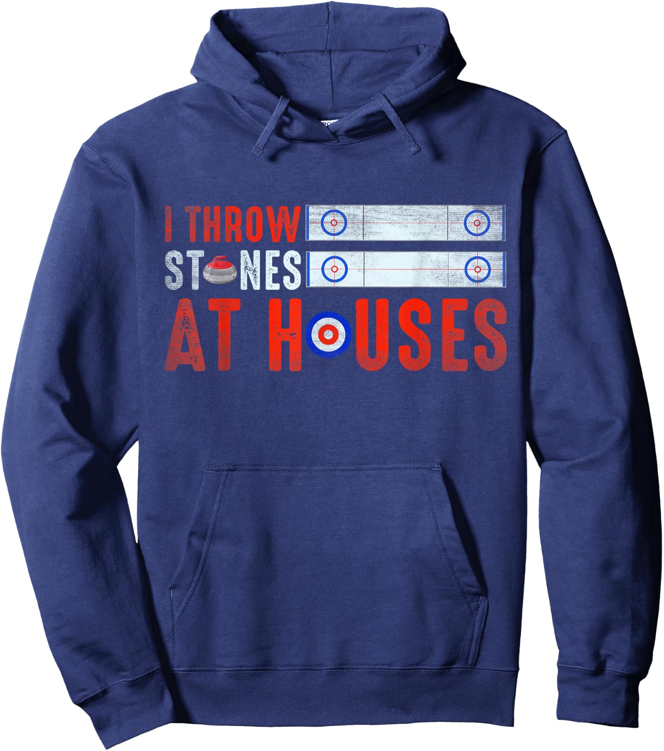 I Throw Stones At Houses Funny Curling Hoodie - Hoodie | Navy