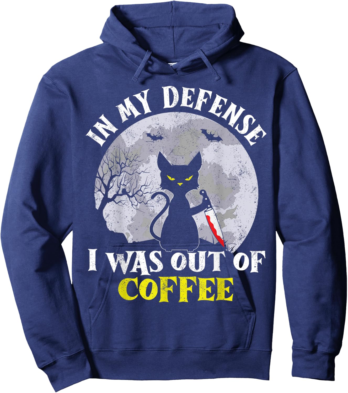Funny In My Defense Cat Knife Halloween Moon Coffee Men's Hoodie - Hoodie | Navy