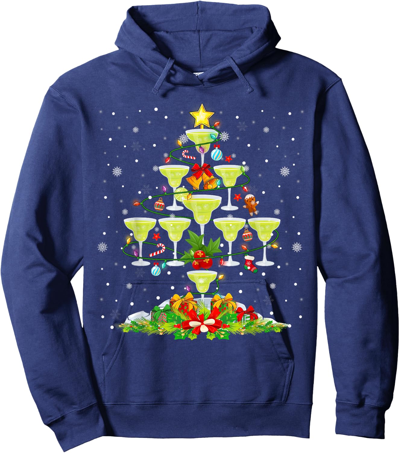 Glasses Of Margarita Christmas Tree Lights Ornaments Xmas Hoodie - Hoodie | Navy