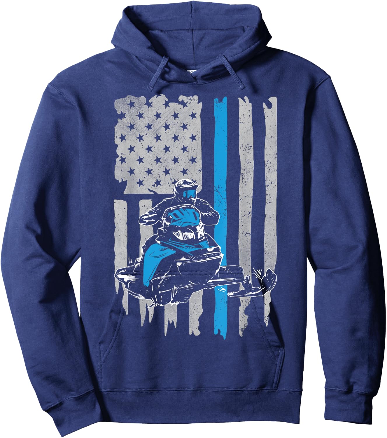 Snowmobile American Flag Vintage Snowmobile Riding Hoodie - Hoodie | Navy