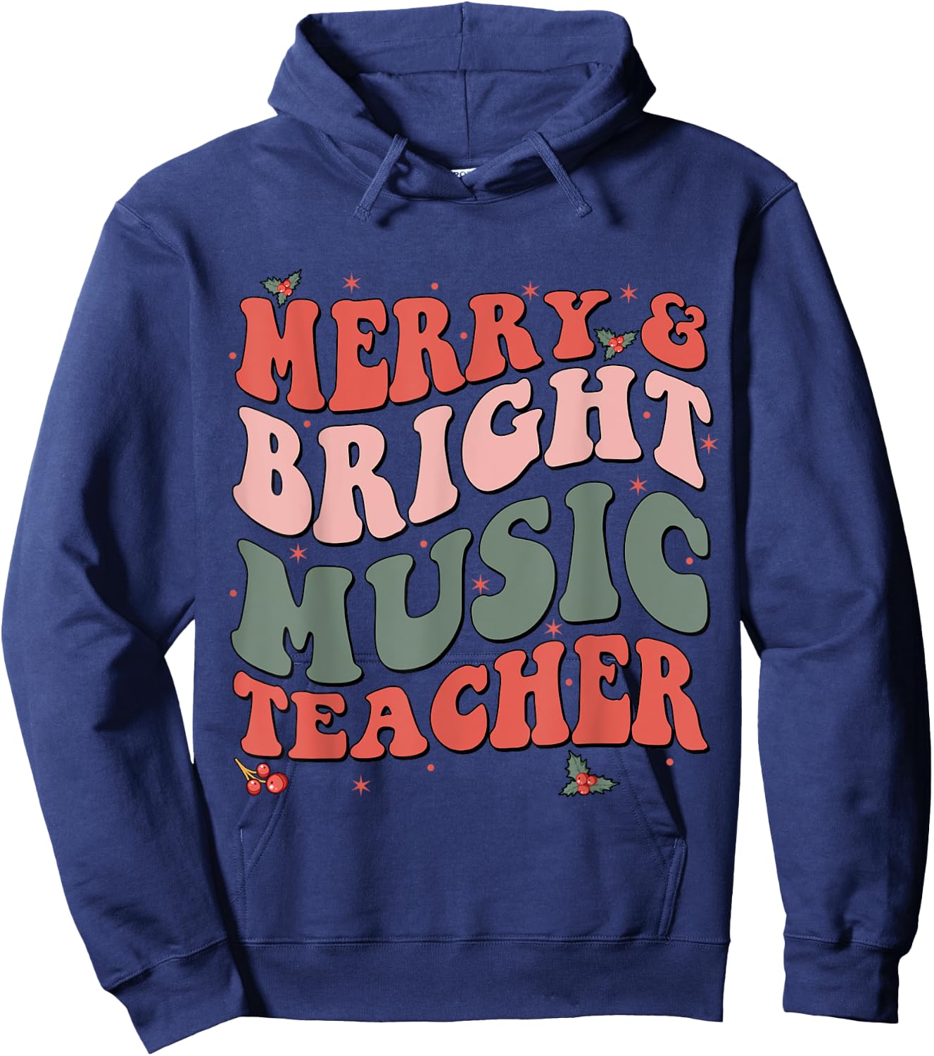 Funny Christmas Groovy Merry And Bright Music Teacher Hoodie - Hoodie | Navy