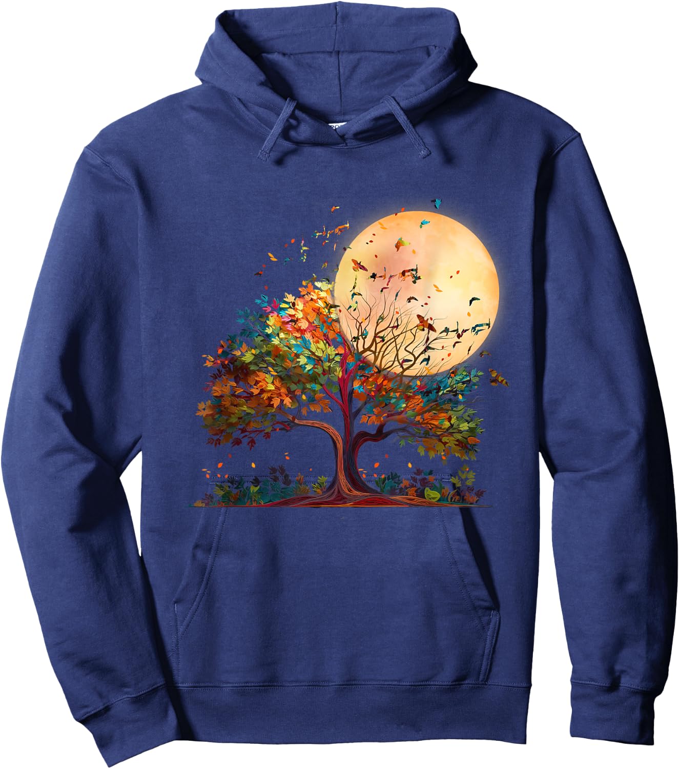 Full Moon Flock Of Birds Tree Outdoor Wildlife Nature Forest Hoodie - Hoodie | Navy