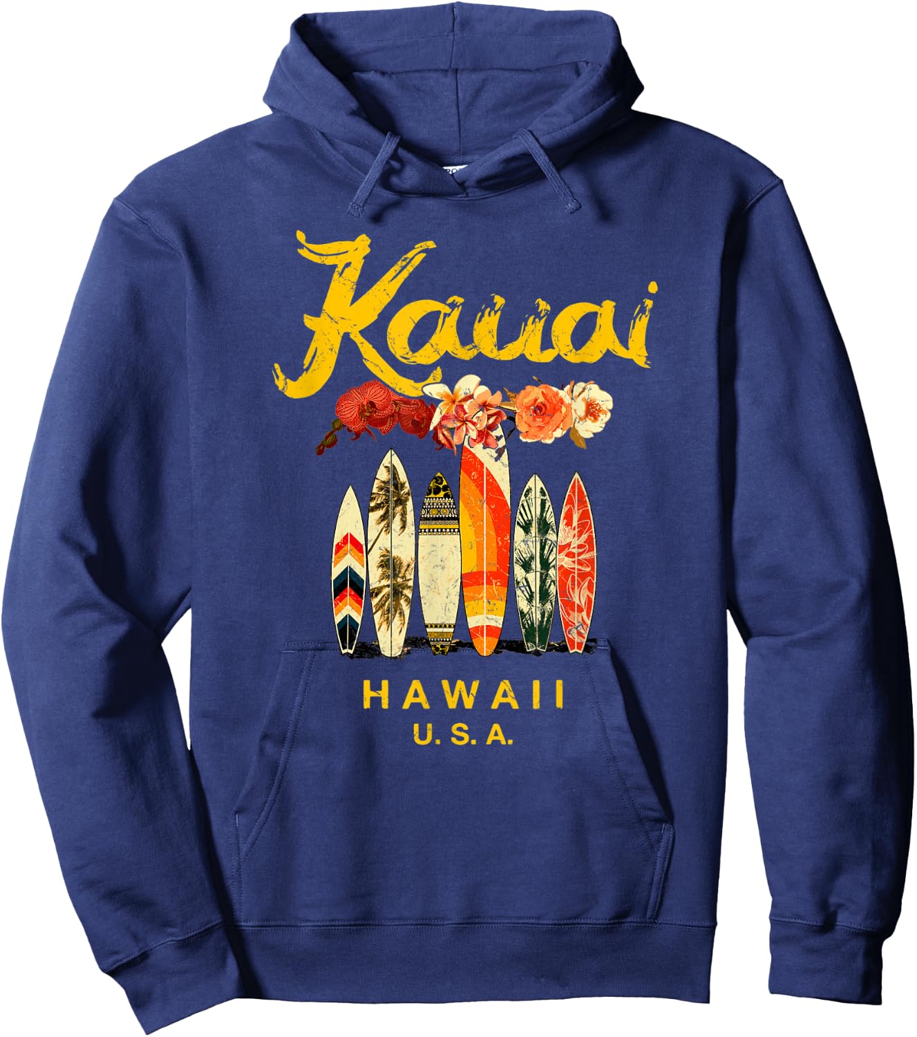 Kauai Surfing Hawaiian Vintage Hawaii Hoodie - Hoodie | Navy