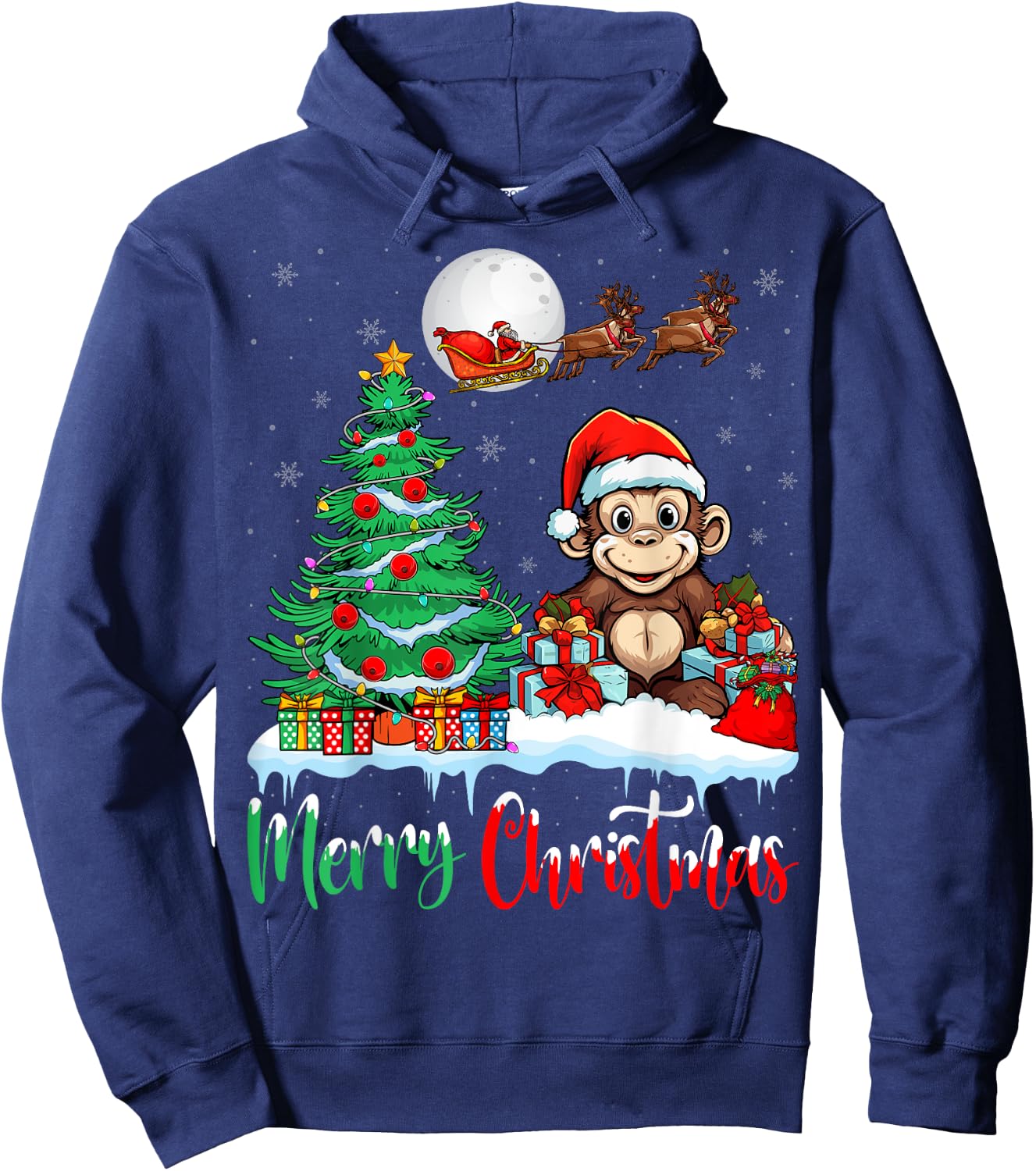 Monkey Santa Hat Xmas Lights Merry Christmas Monkey Hoodie - Hoodie | Navy
